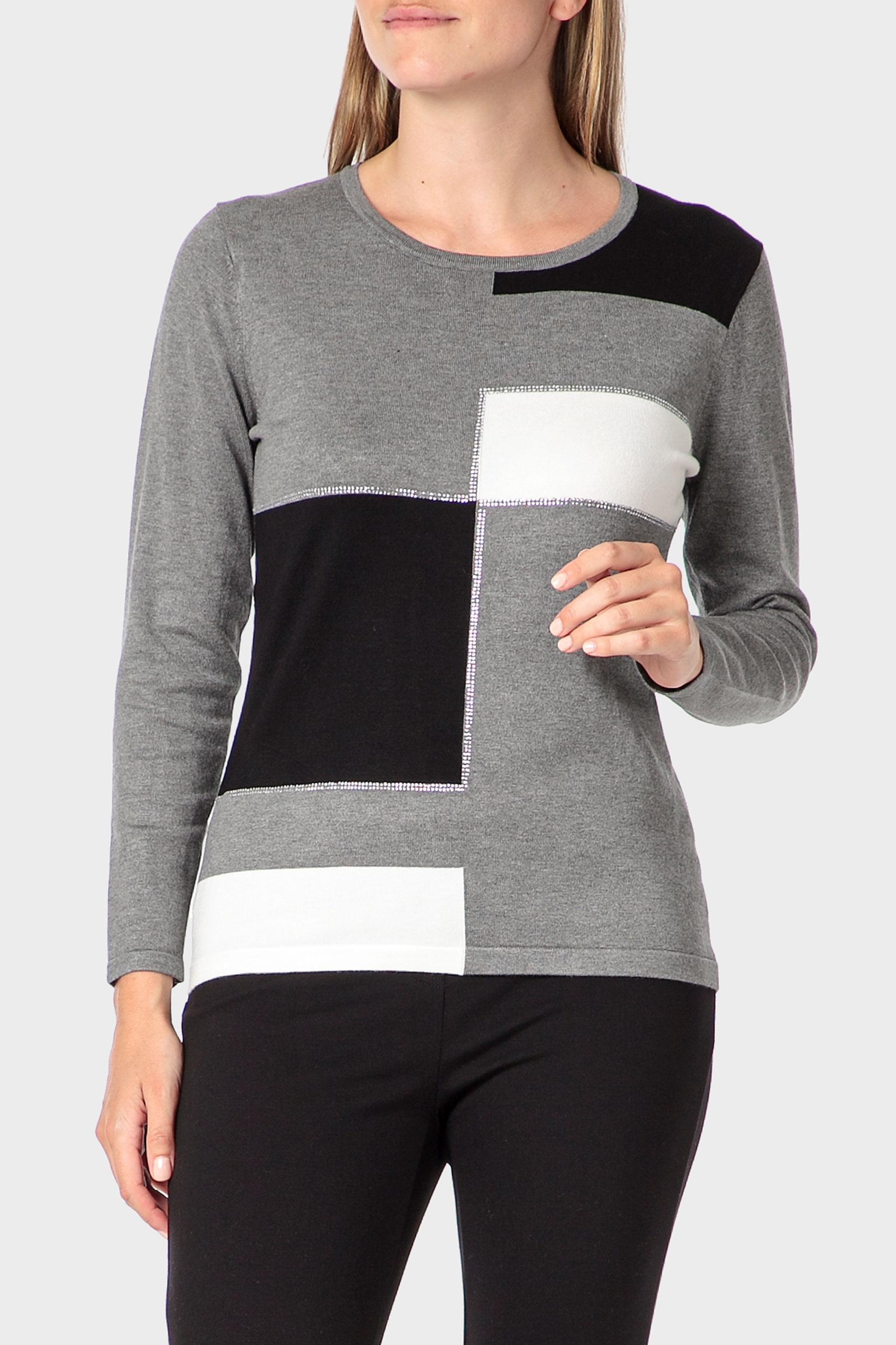 Grey Rhinestone Intarsia Sweater, 3701_230, large image number 0