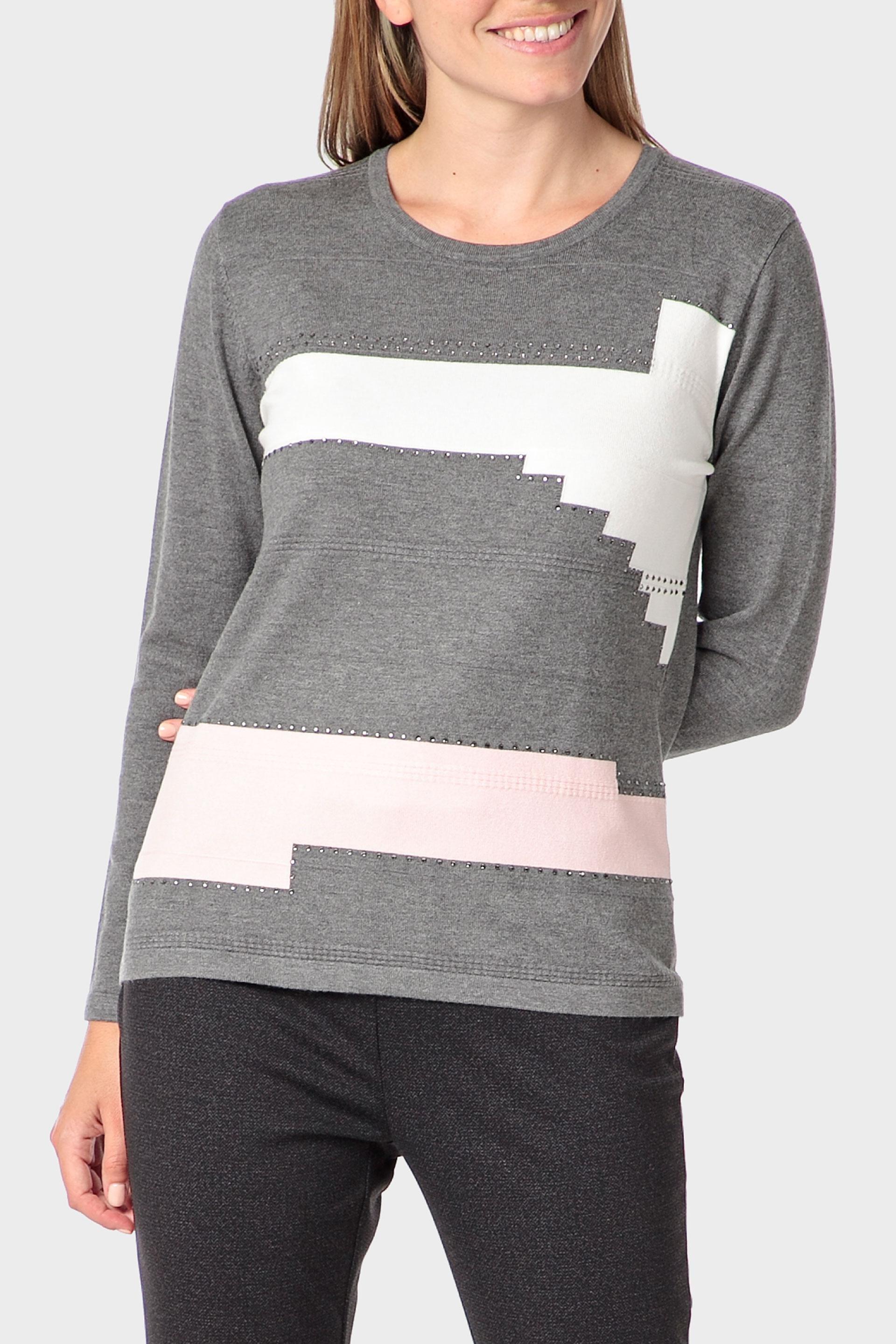 Grey Rhinestone Intarsia Sweater, Grey Medium, medium