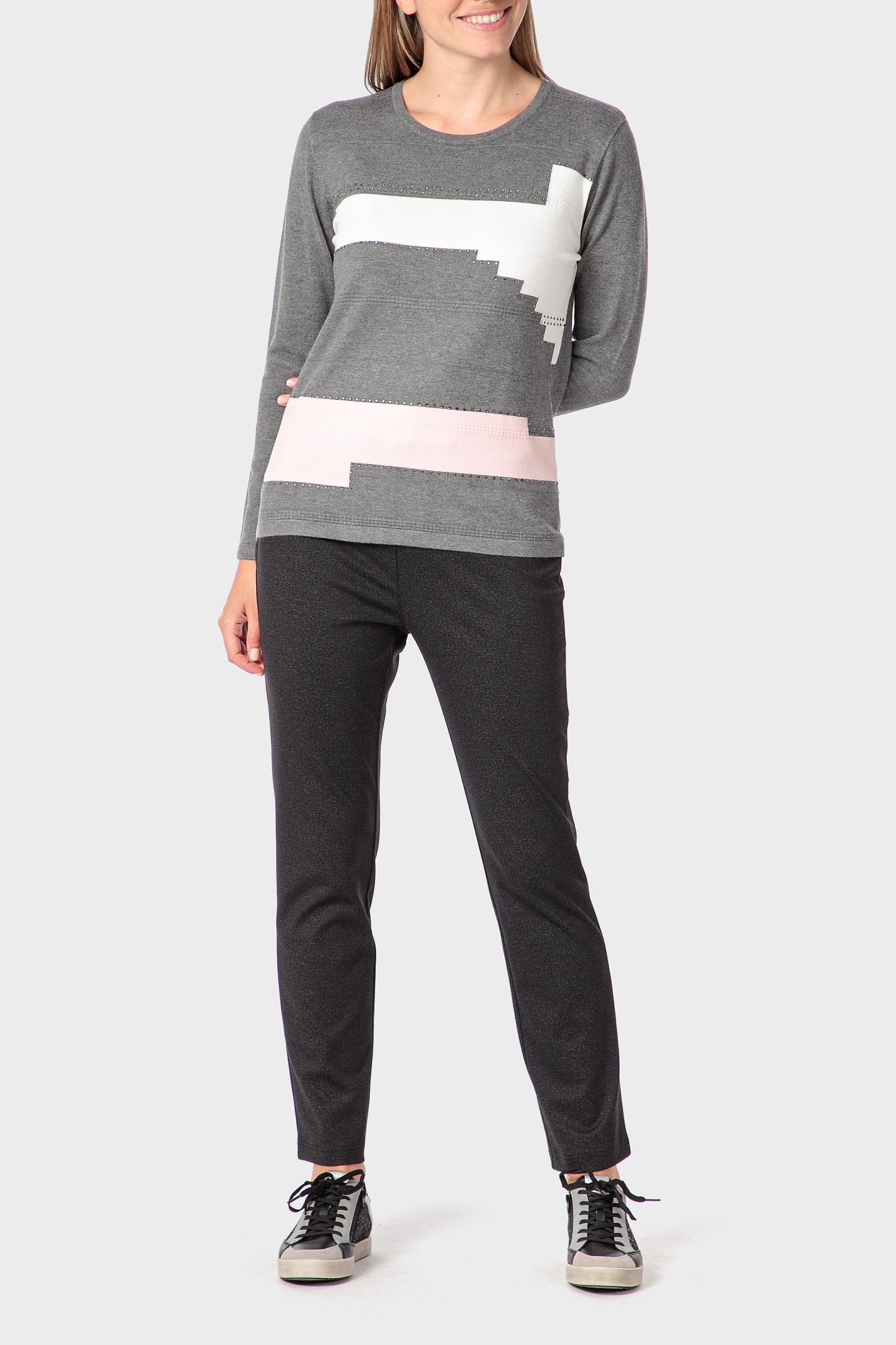 Grey Rhinestone Intarsia Sweater, Grey Medium, large image number 1