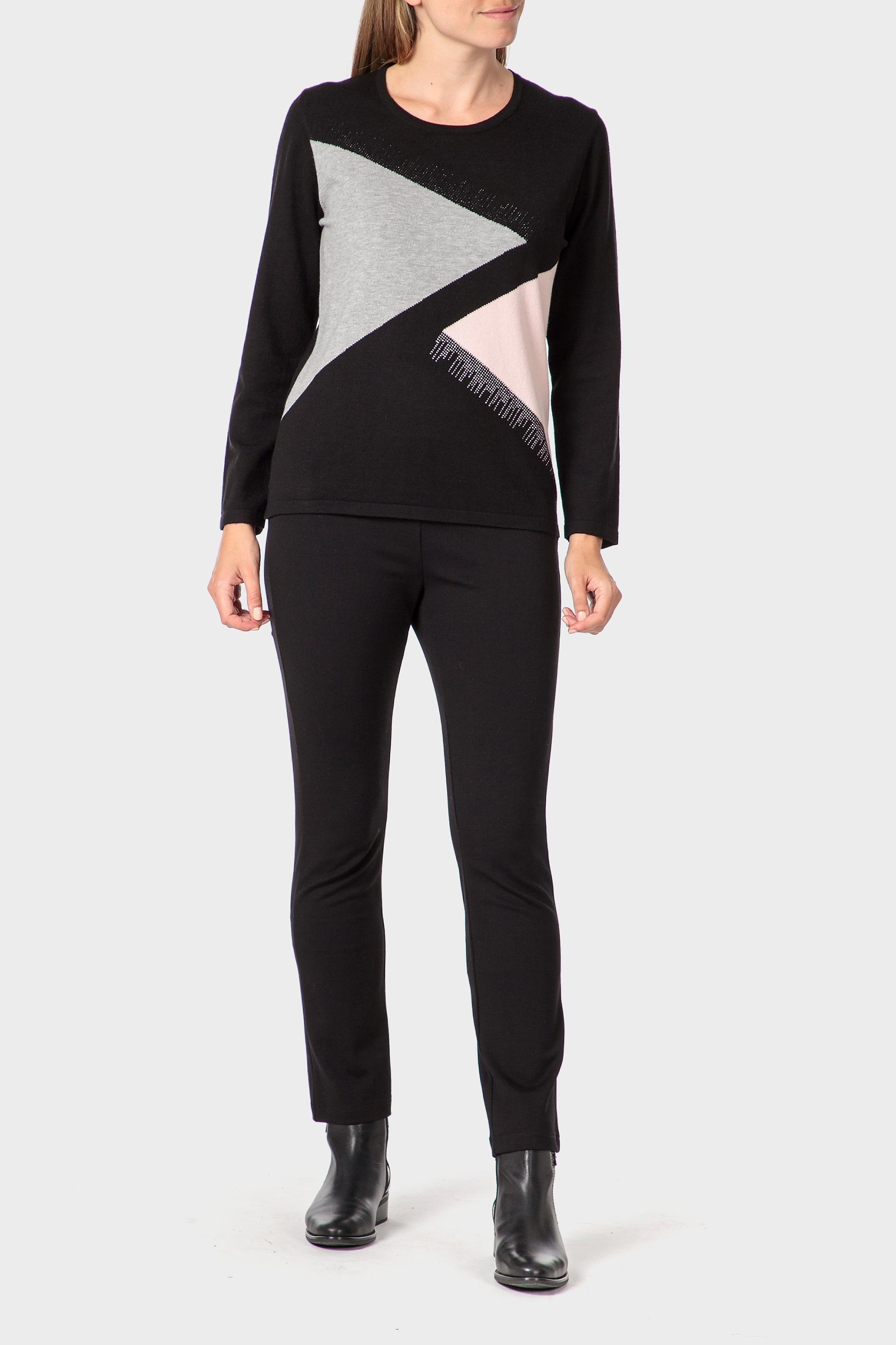 Black Rhinestone Intarsia Sweater, Black, medium