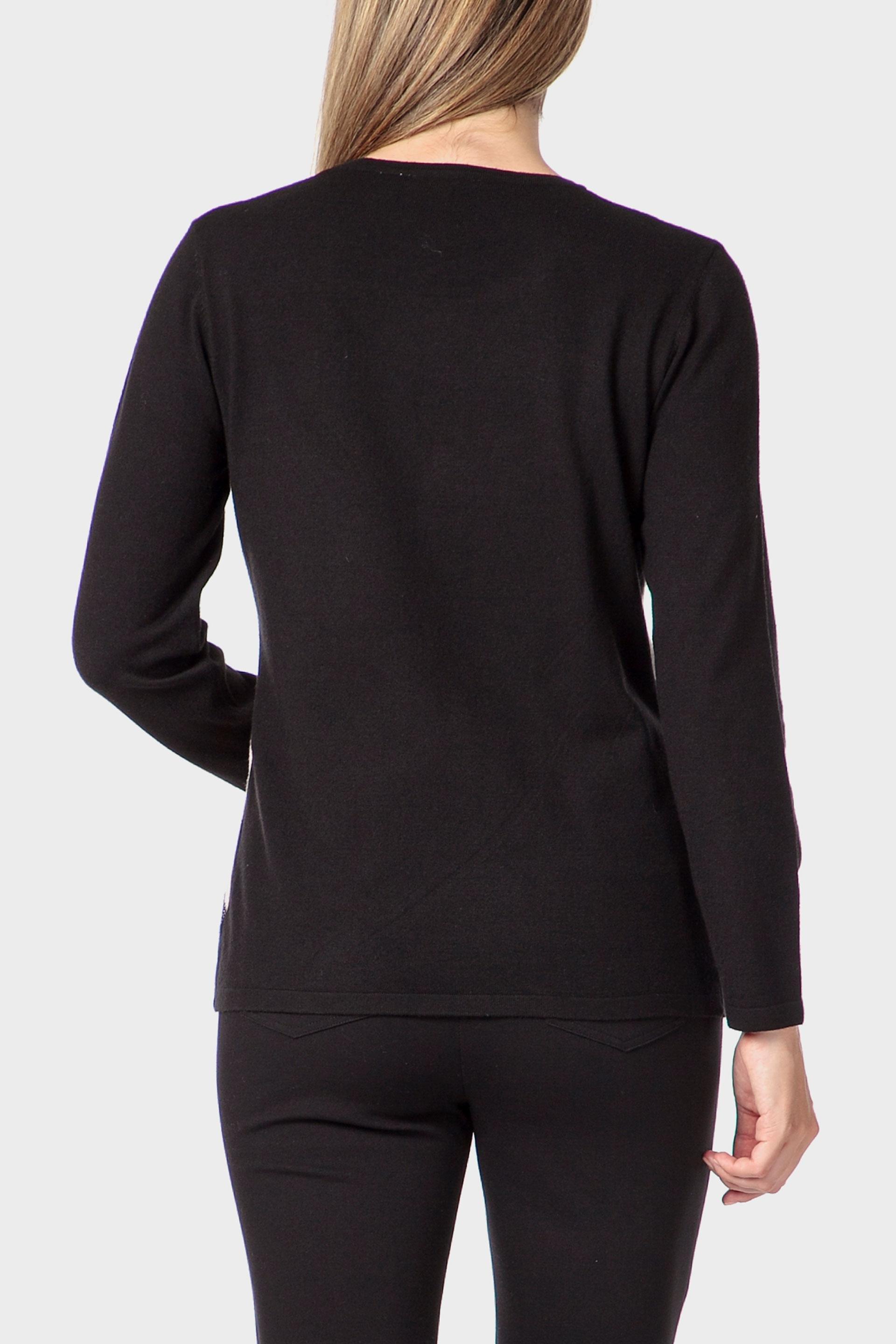 Black Rhinestone Intarsia Sweater, Black, medium