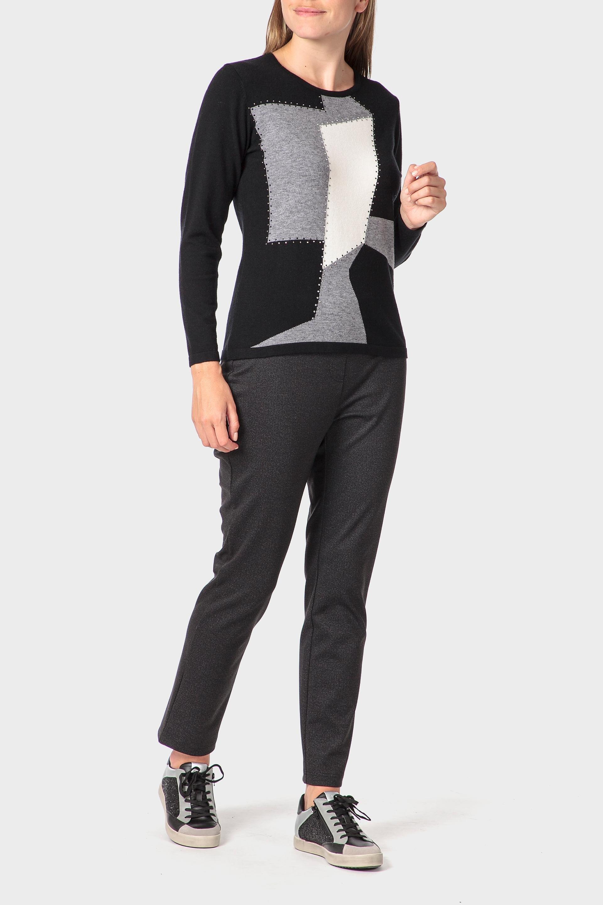 Black Rhinestone Intarsia Sweater, 3701_120, large image number 1