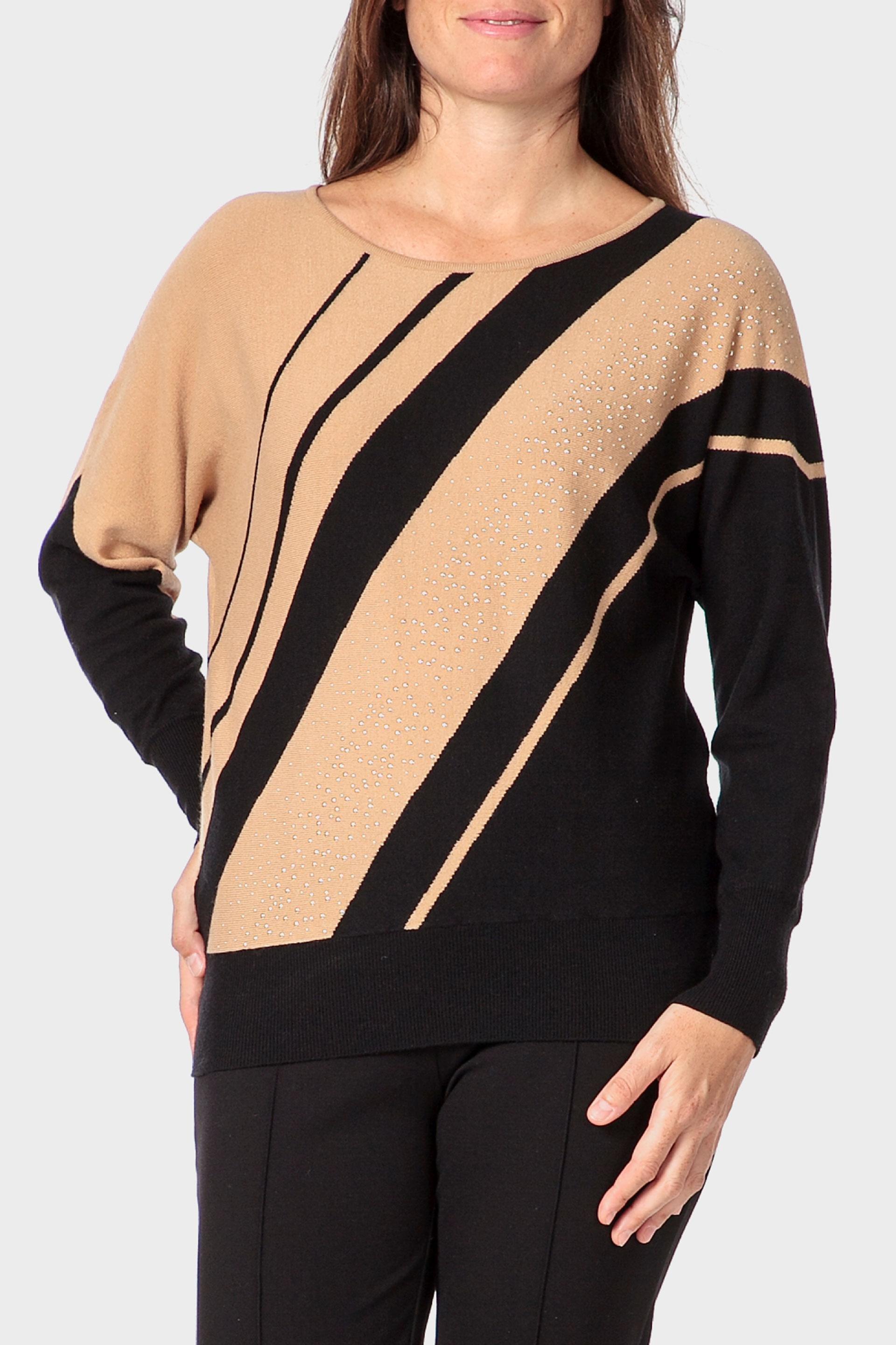 Black Intarsia Studded Sweater, Black, medium
