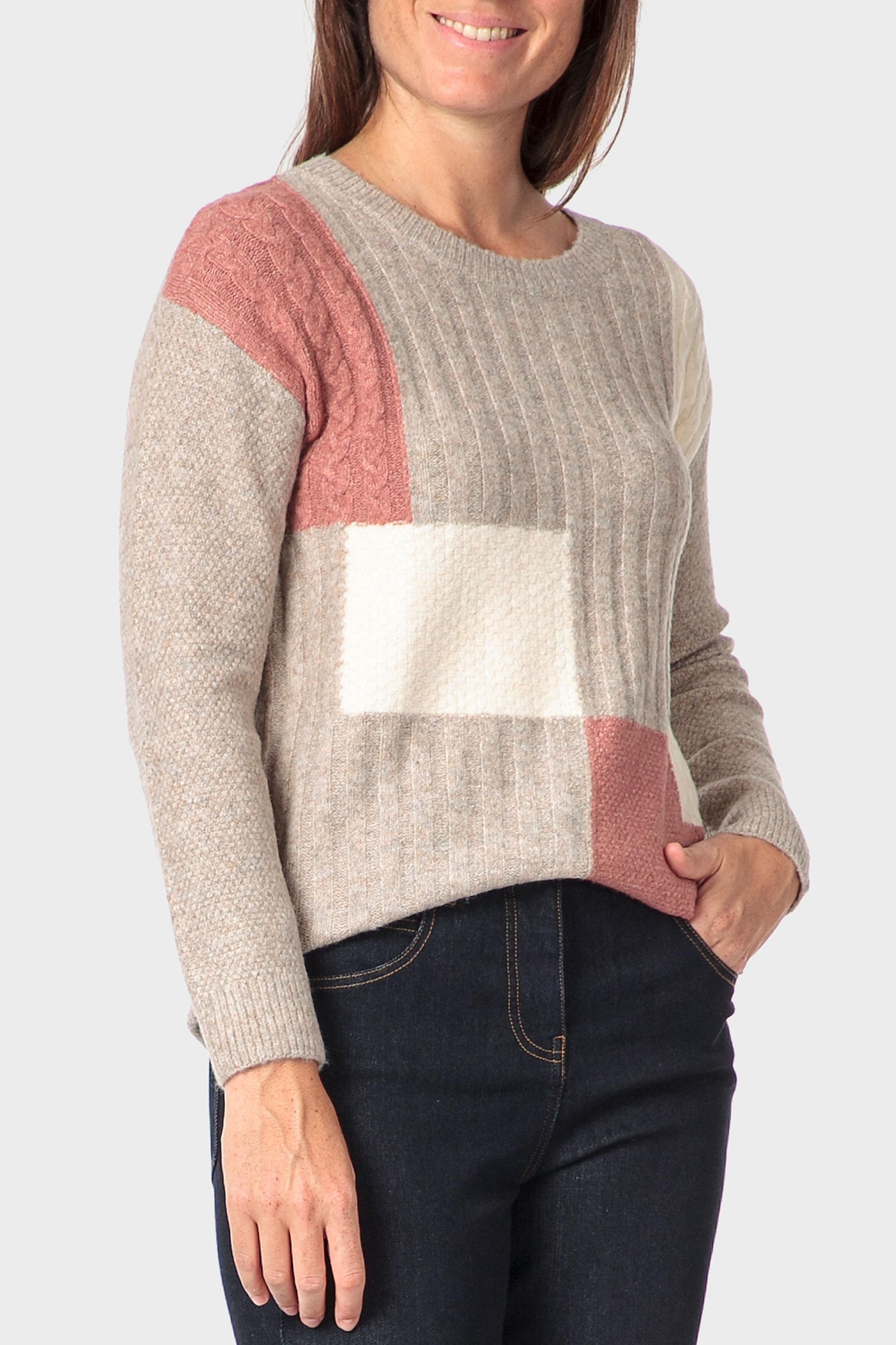 Cream Intarsia Sweater, Beige Melange, large image number 0