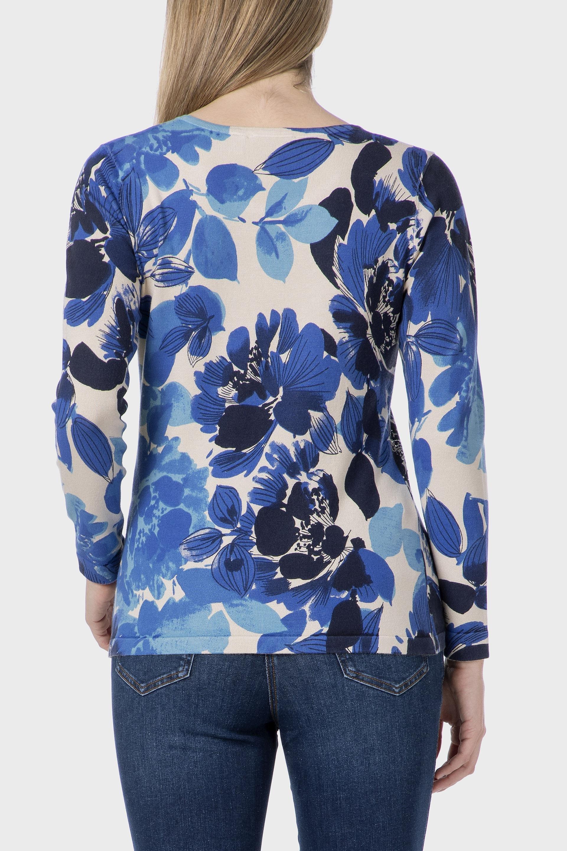Blue Floral Print Sweater, 3701_361, large image number 2