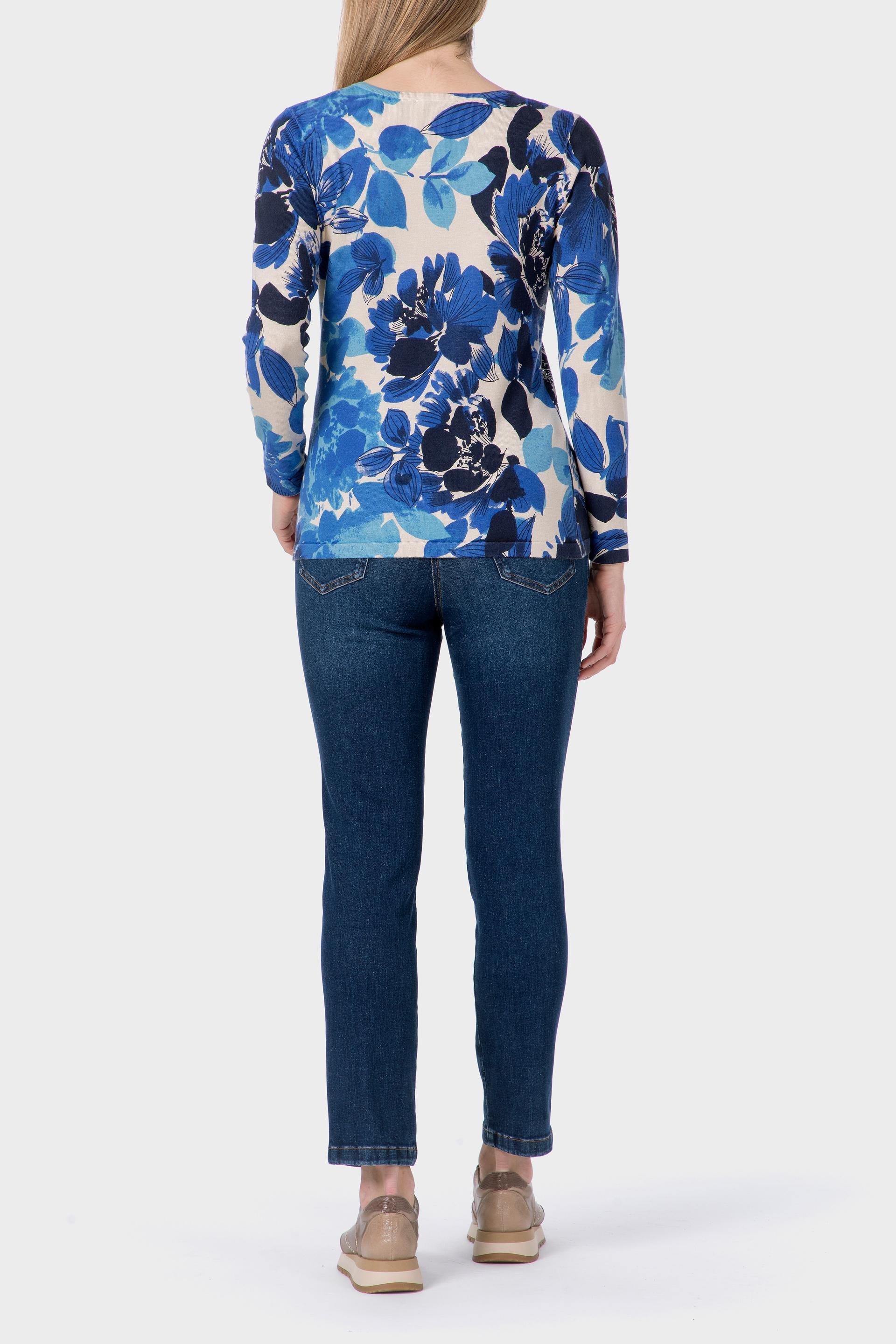 Blue Floral Print Sweater, 3701_361, large image number 3