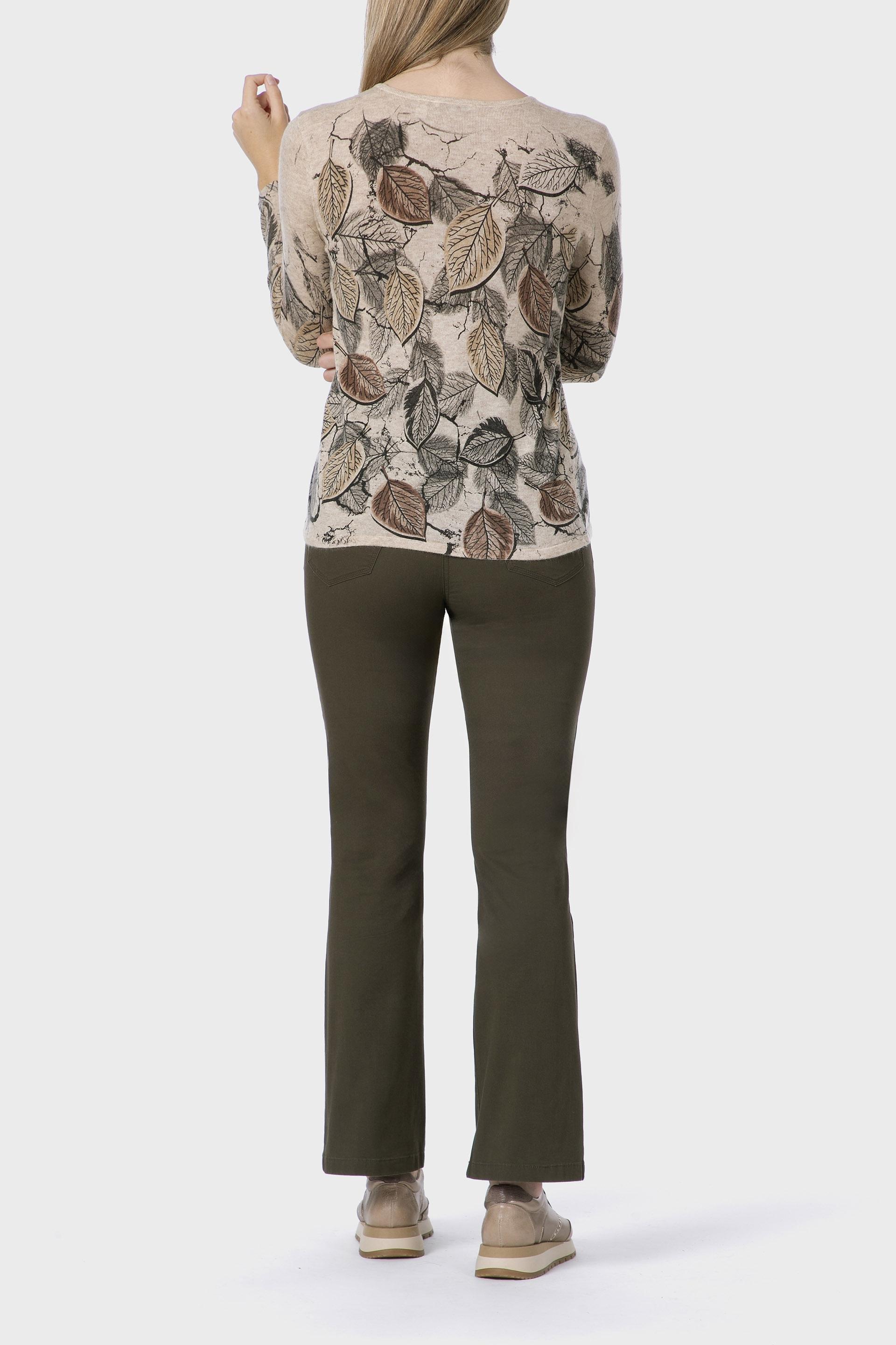 Beige Leaf Printed Sweater, 3701_364, large image number 3