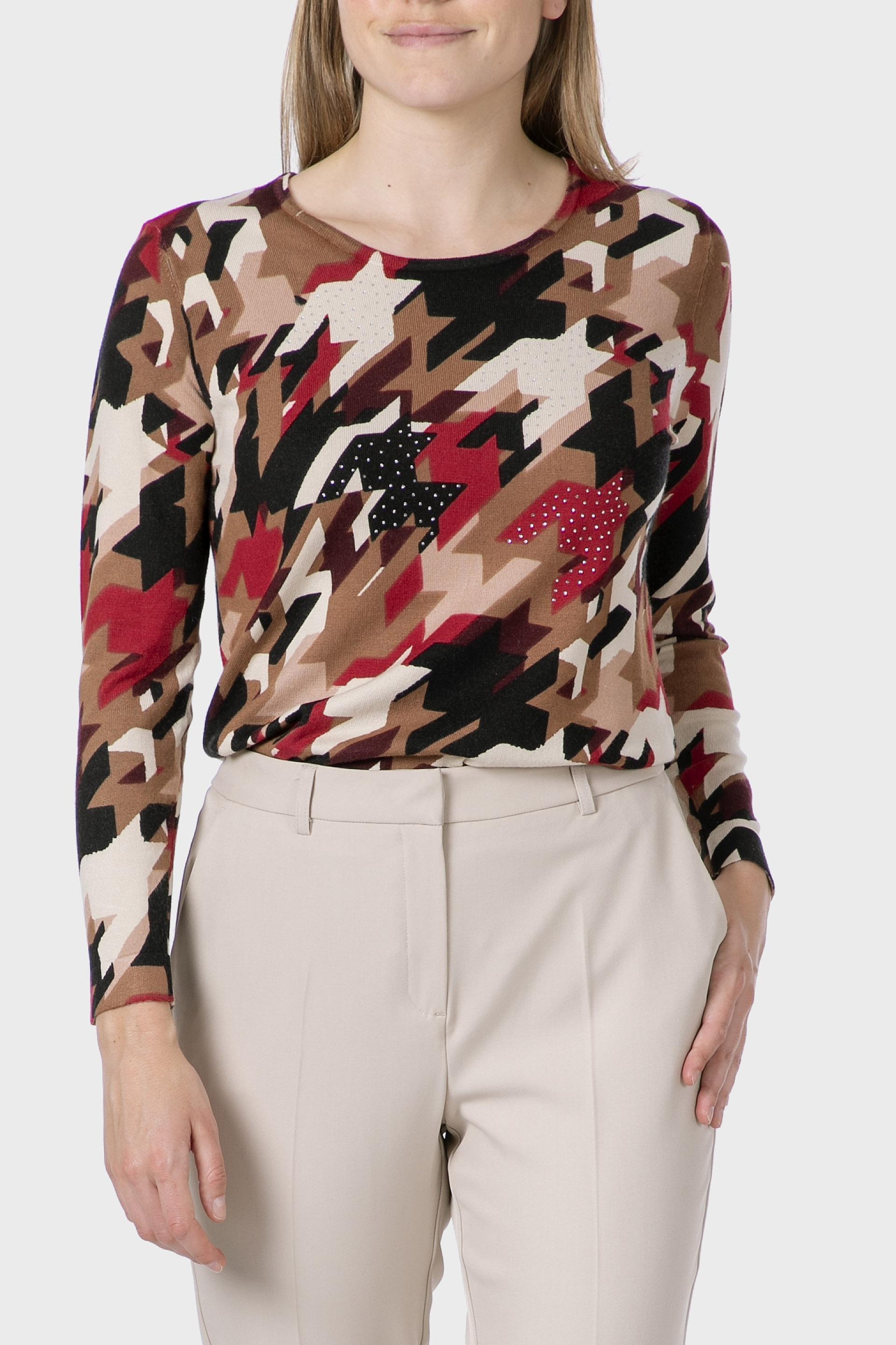 Beige Rhinestone Print Sweater, 3701_144, medium