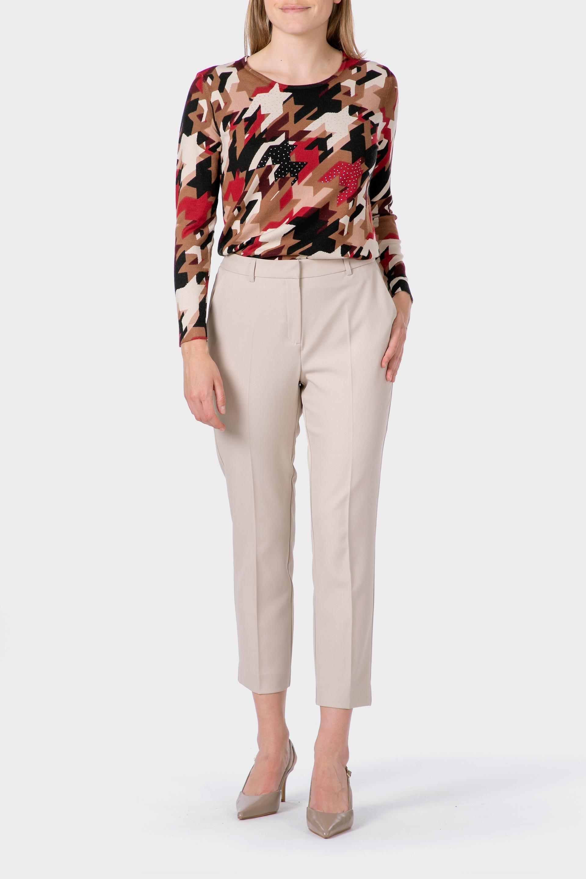 Beige Rhinestone Print Sweater, 3701_144, medium