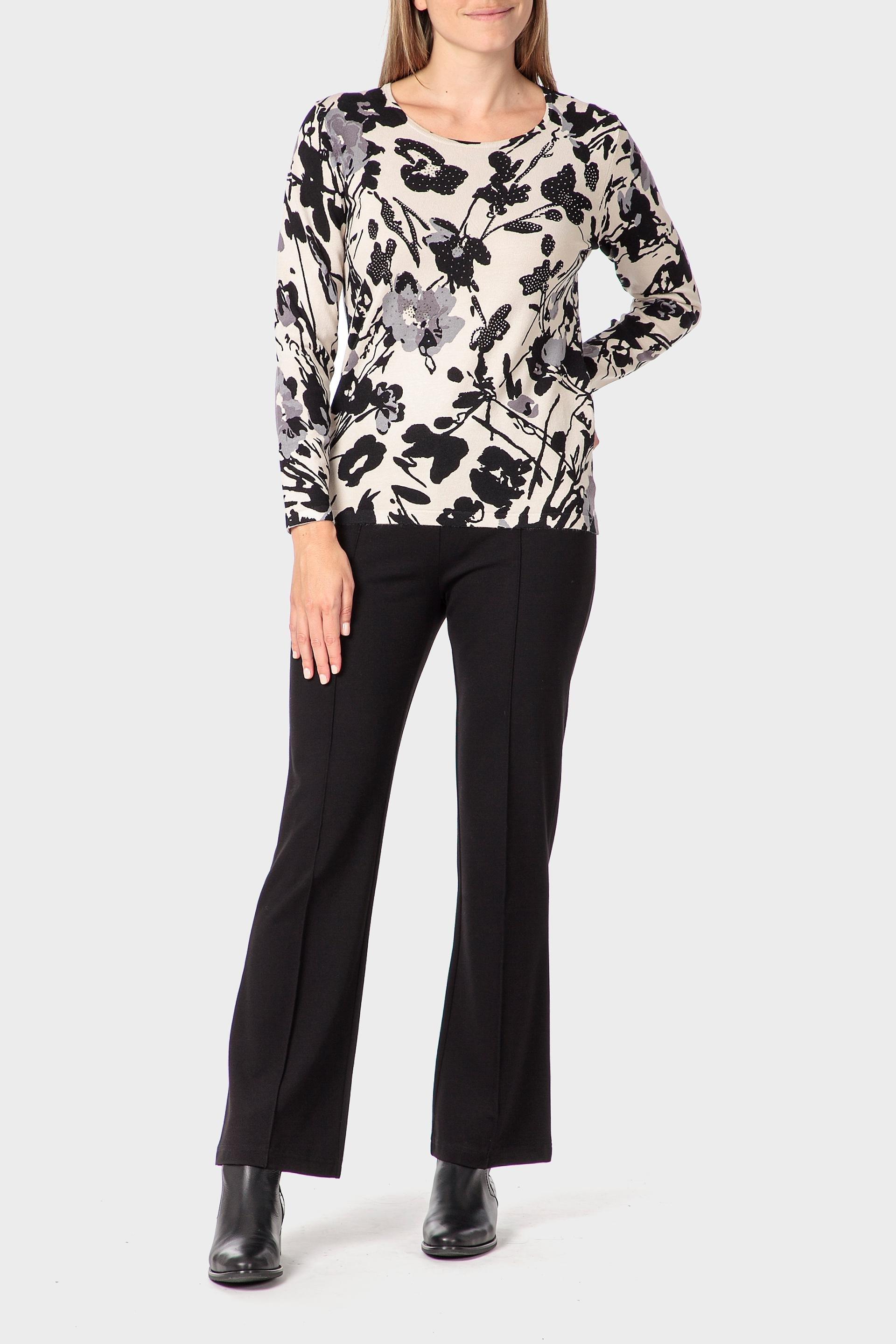 Beige Floral Print Sweater, Beige, large image number 1