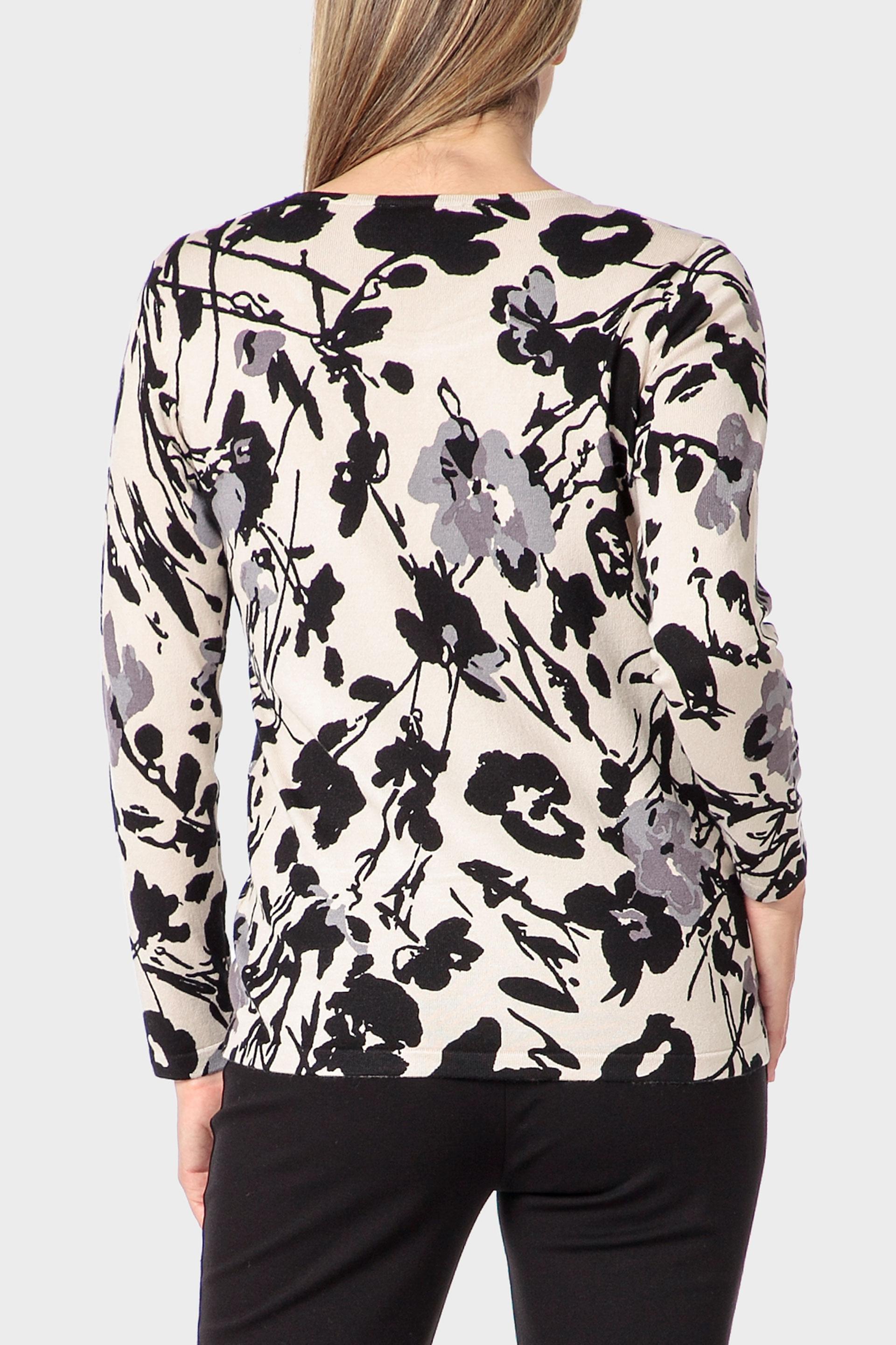 Beige Floral Print Sweater, Beige, large image number 2