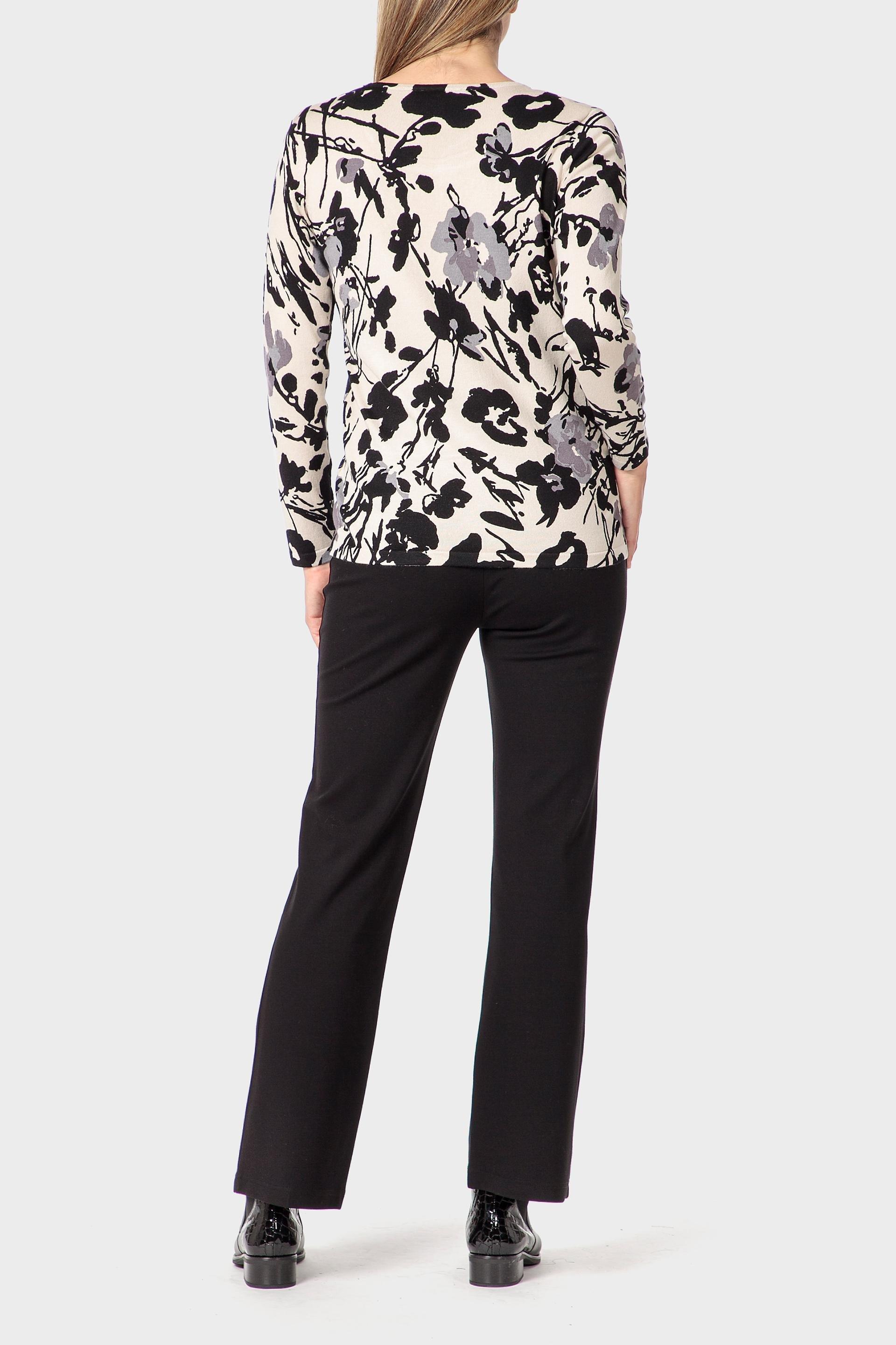 Beige Floral Print Sweater, 3701_126, large image number 3