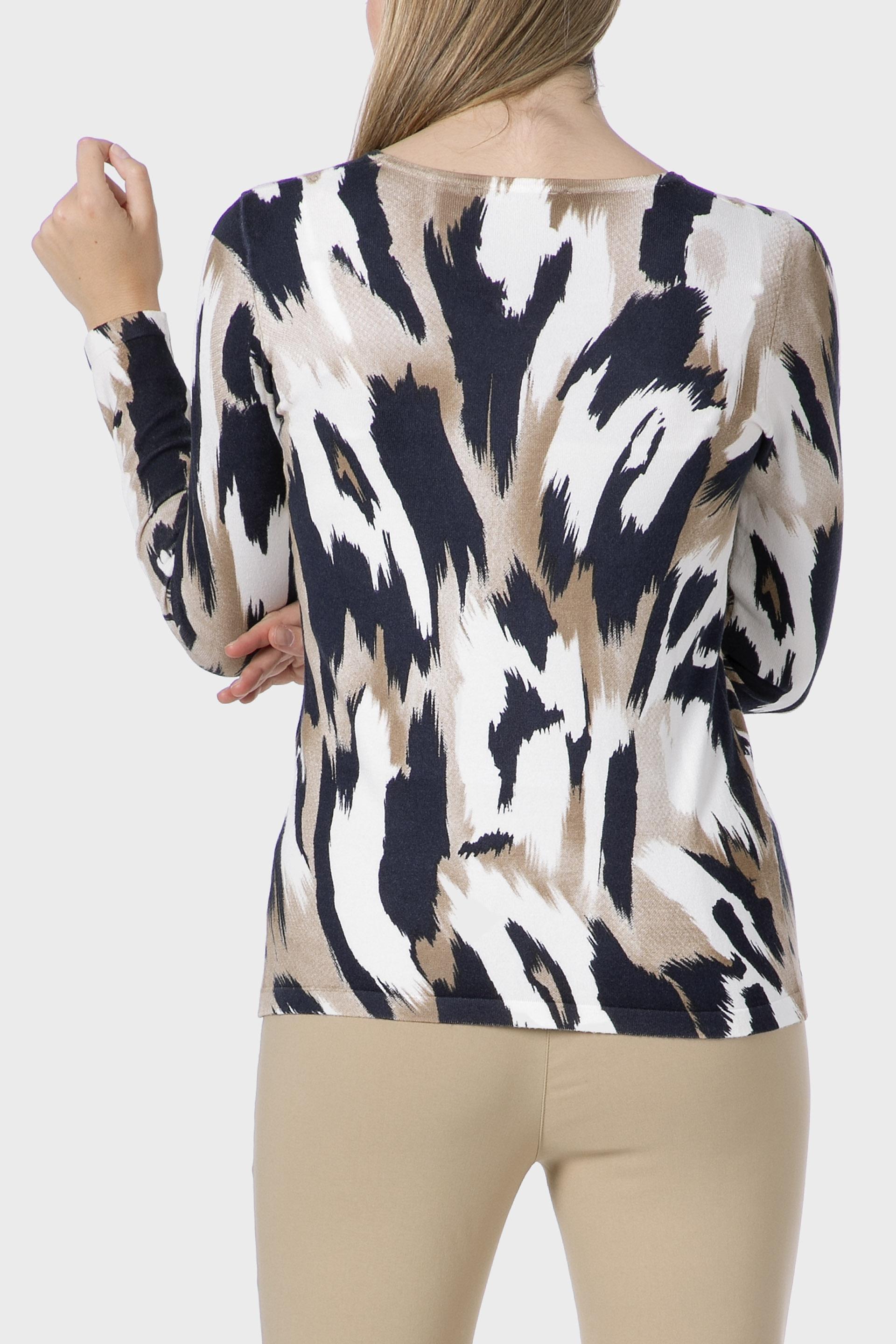 سترة بأحجار الراين وطبعة، بيج, Blue Navy, large image number 1