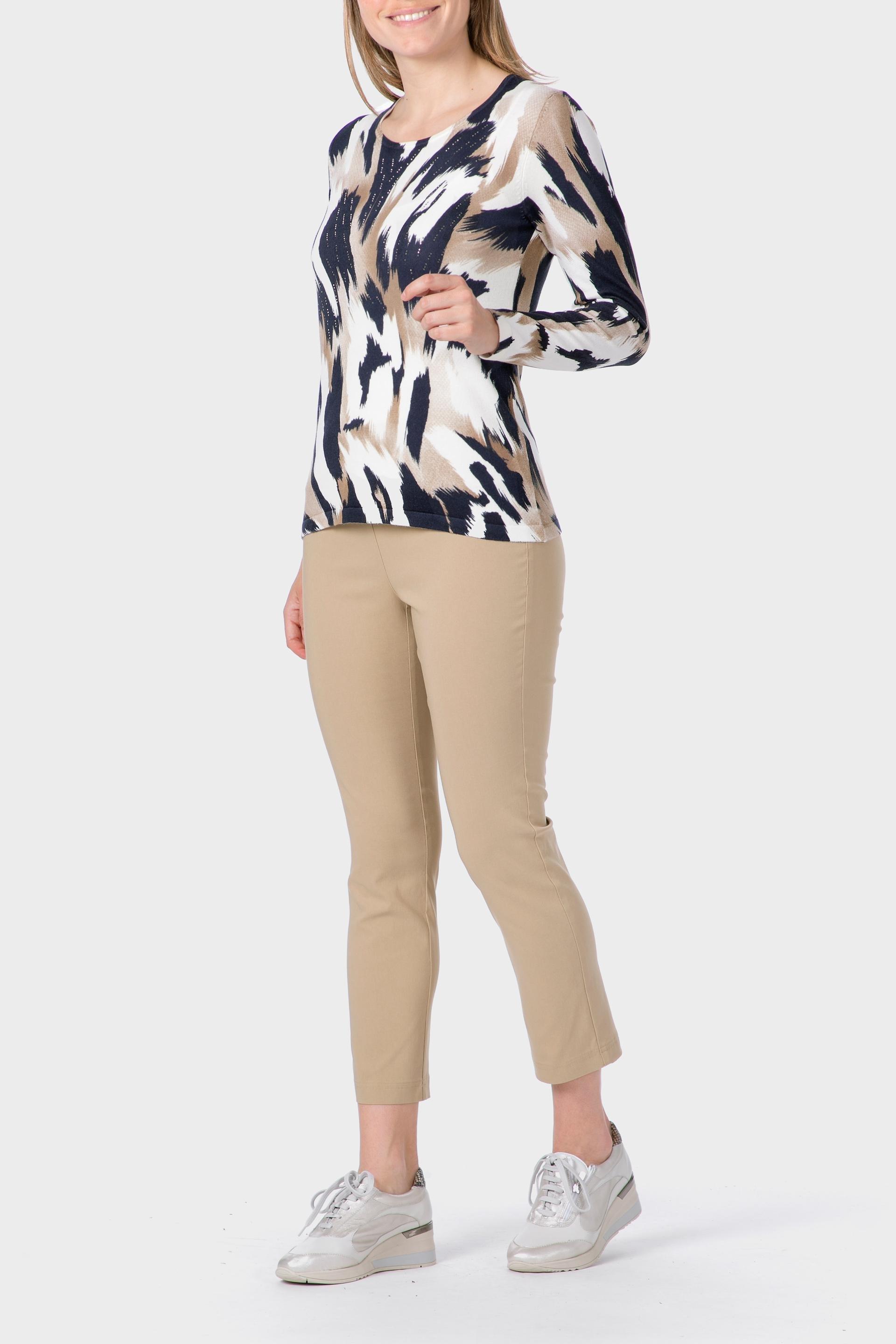 سترة بأحجار الراين وطبعة، بيج, Blue Navy, large image number 2