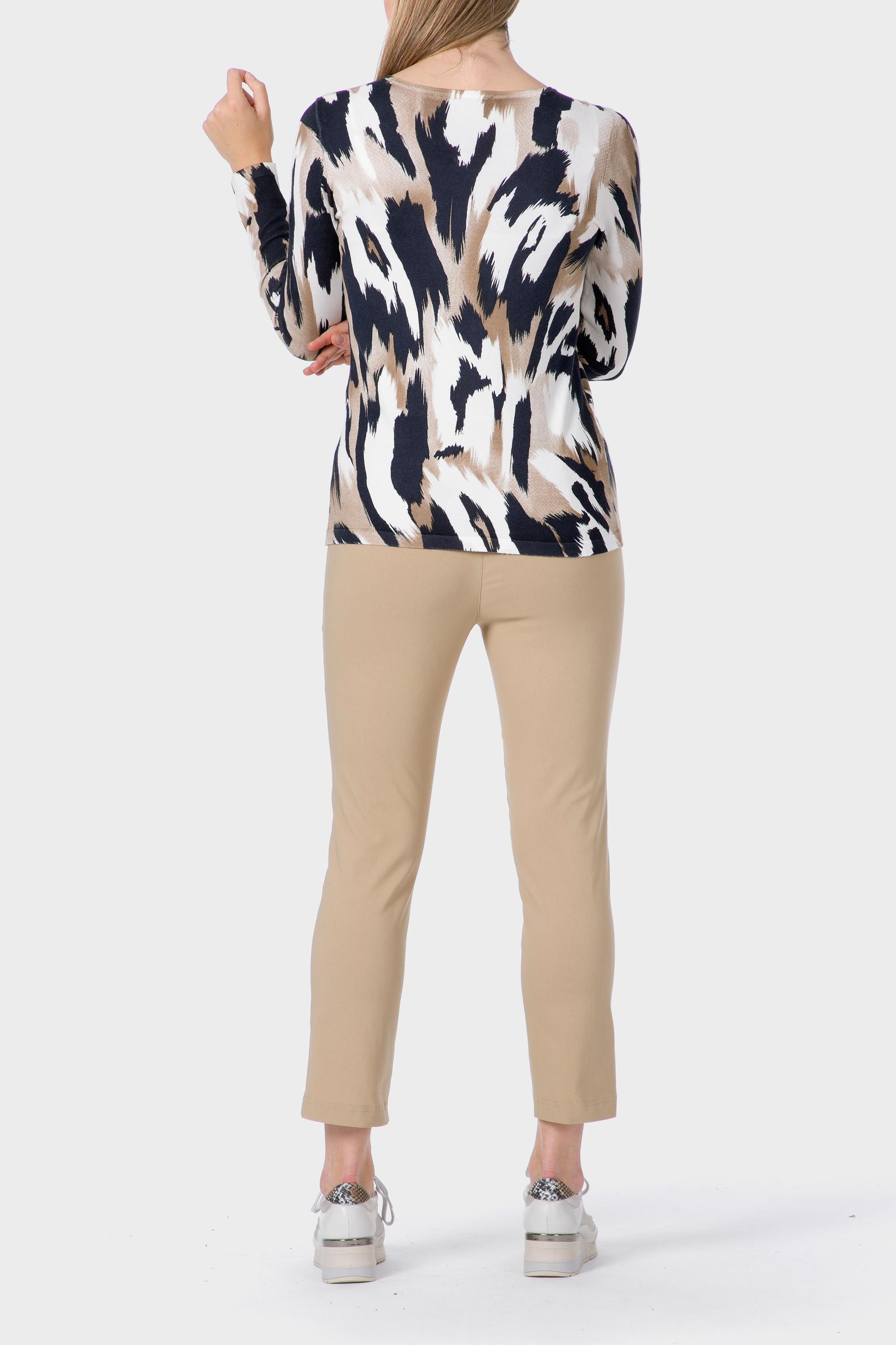 Beige Rhinestone Print Sweater, 3701_104, large image number 3