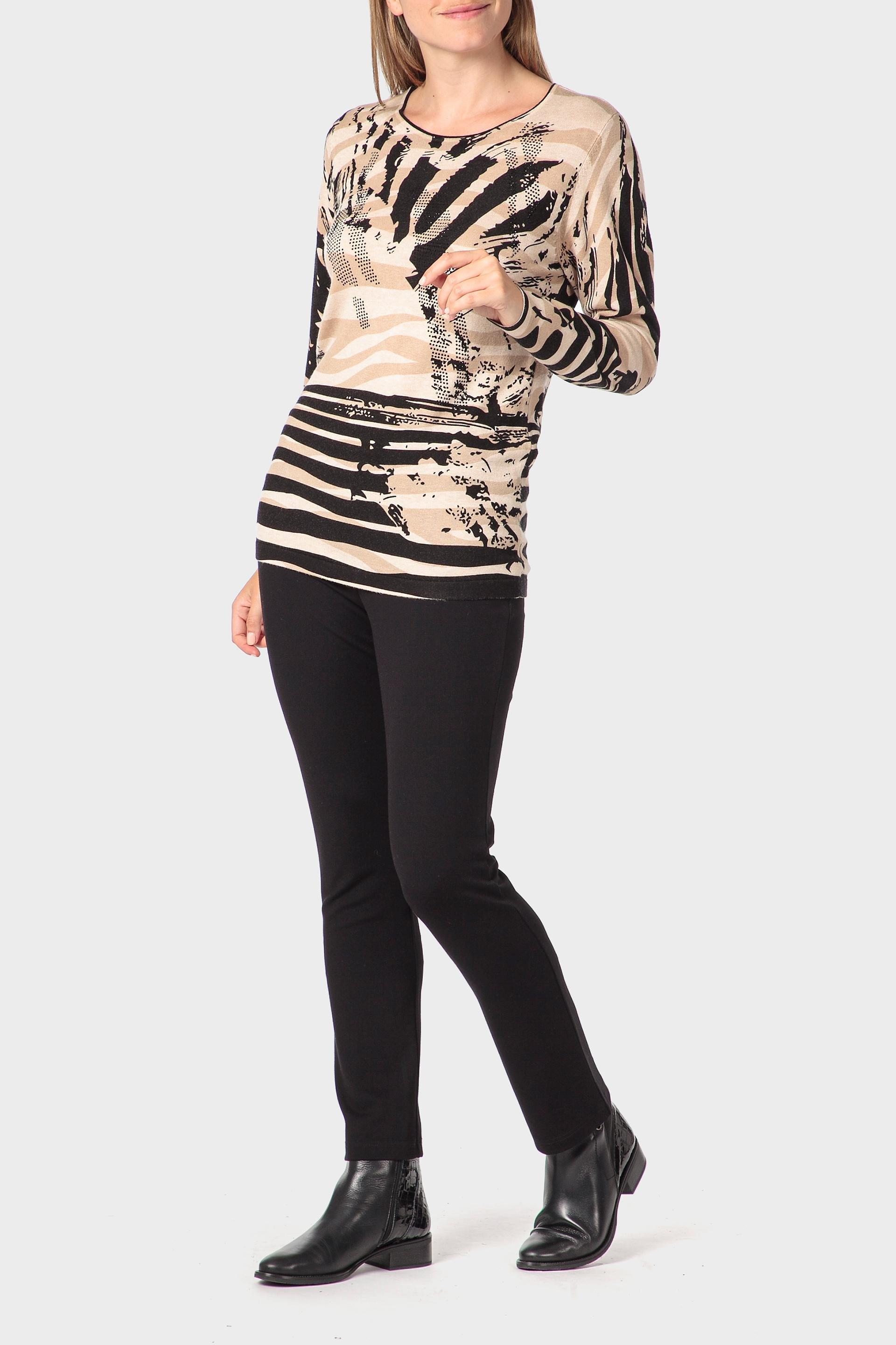 Cream Animal Print Sweater, 3701_126, large image number 1