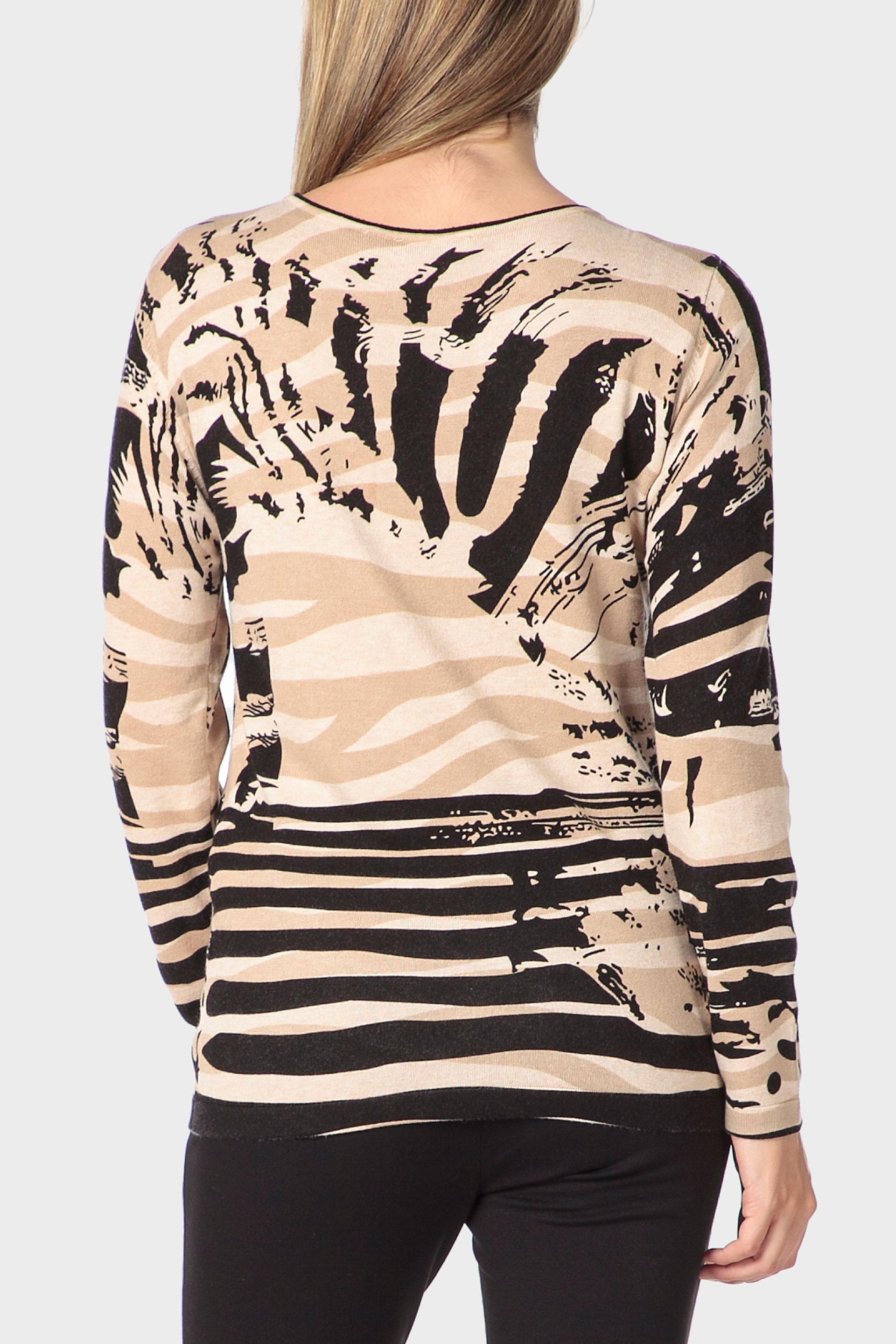 Cream Animal Print Sweater, 3701_126, large image number 2