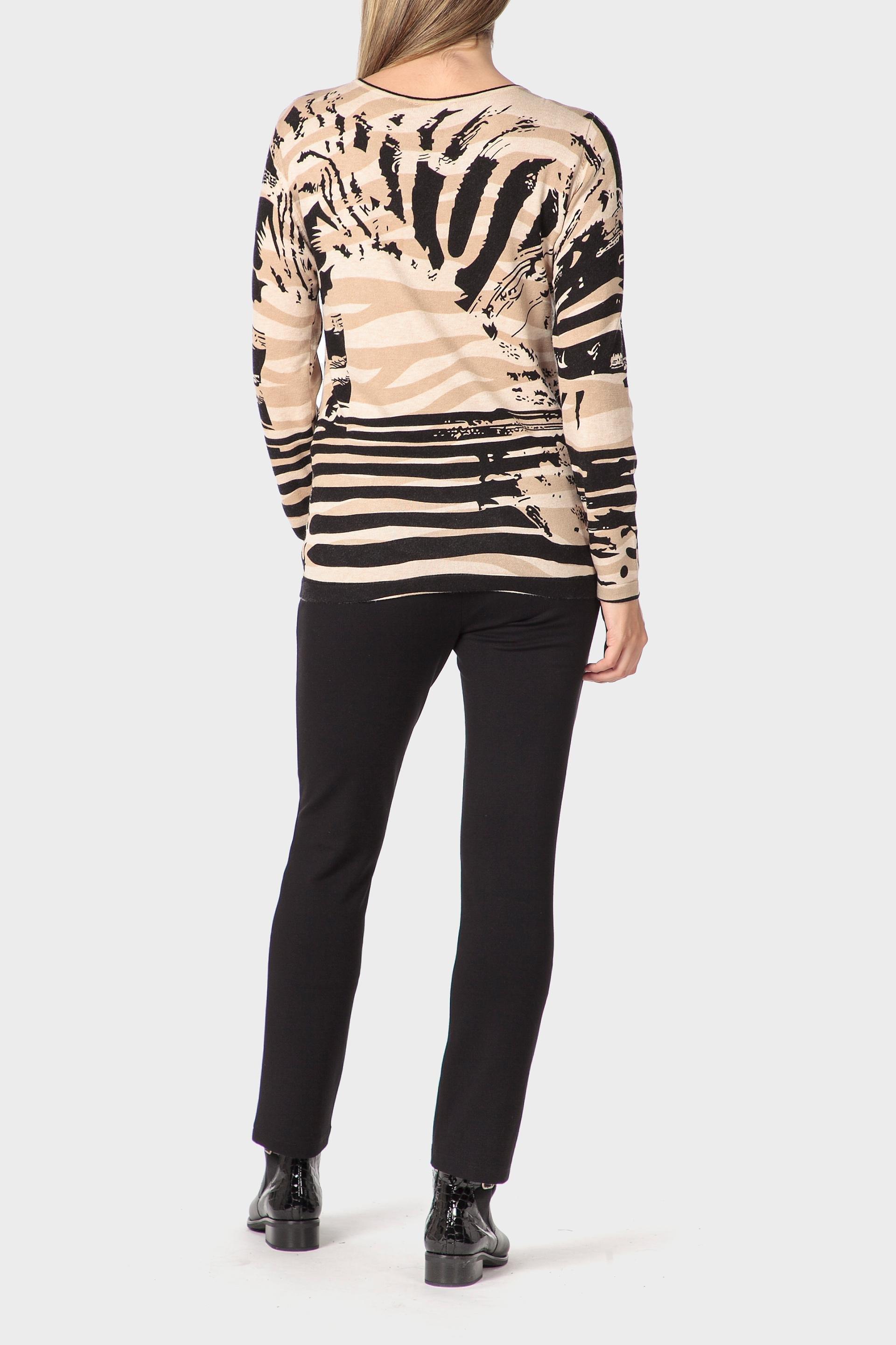 Cream Animal Print Sweater, 3701_126, large image number 3