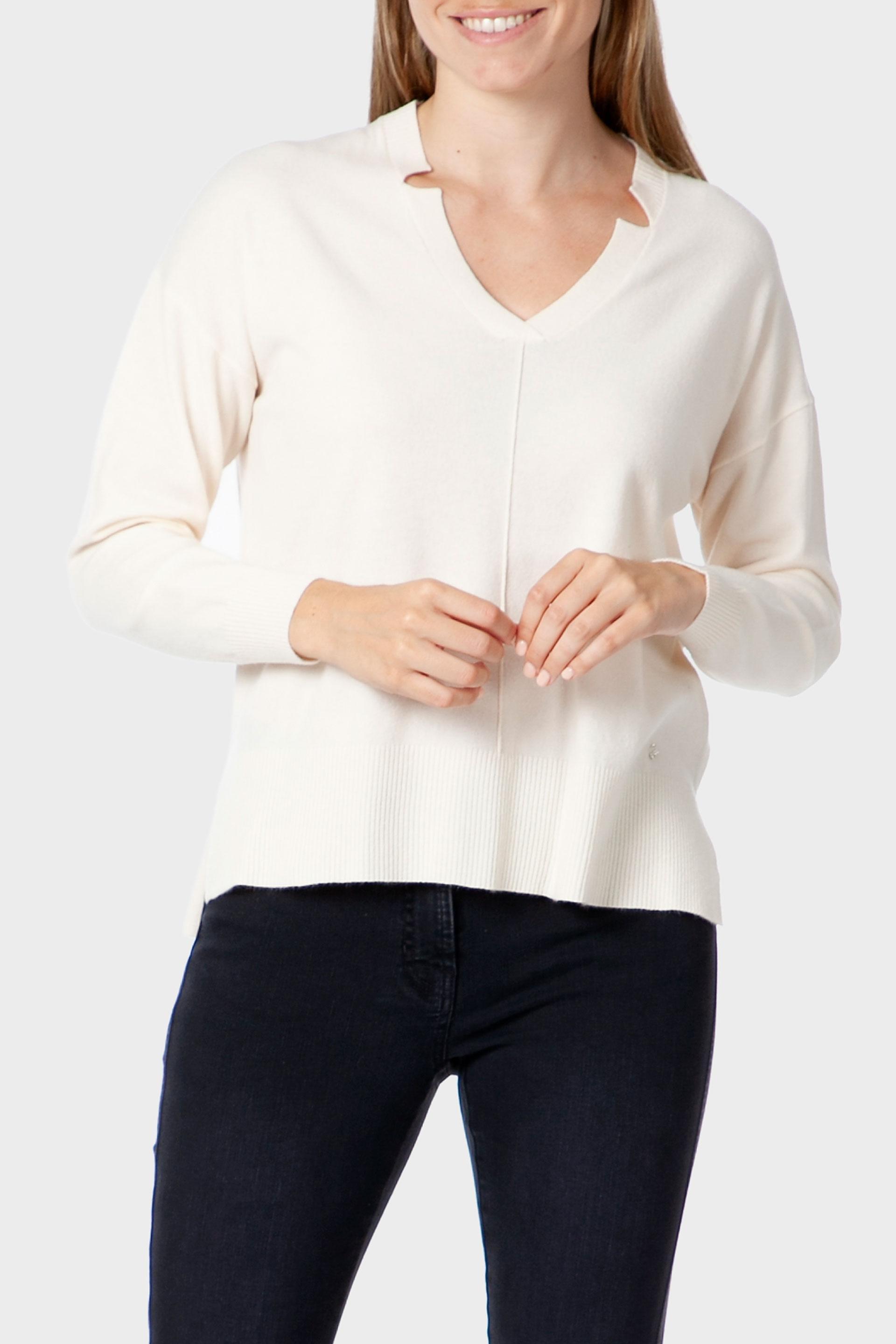 Beige V-Neck Sweater, White Off White, medium