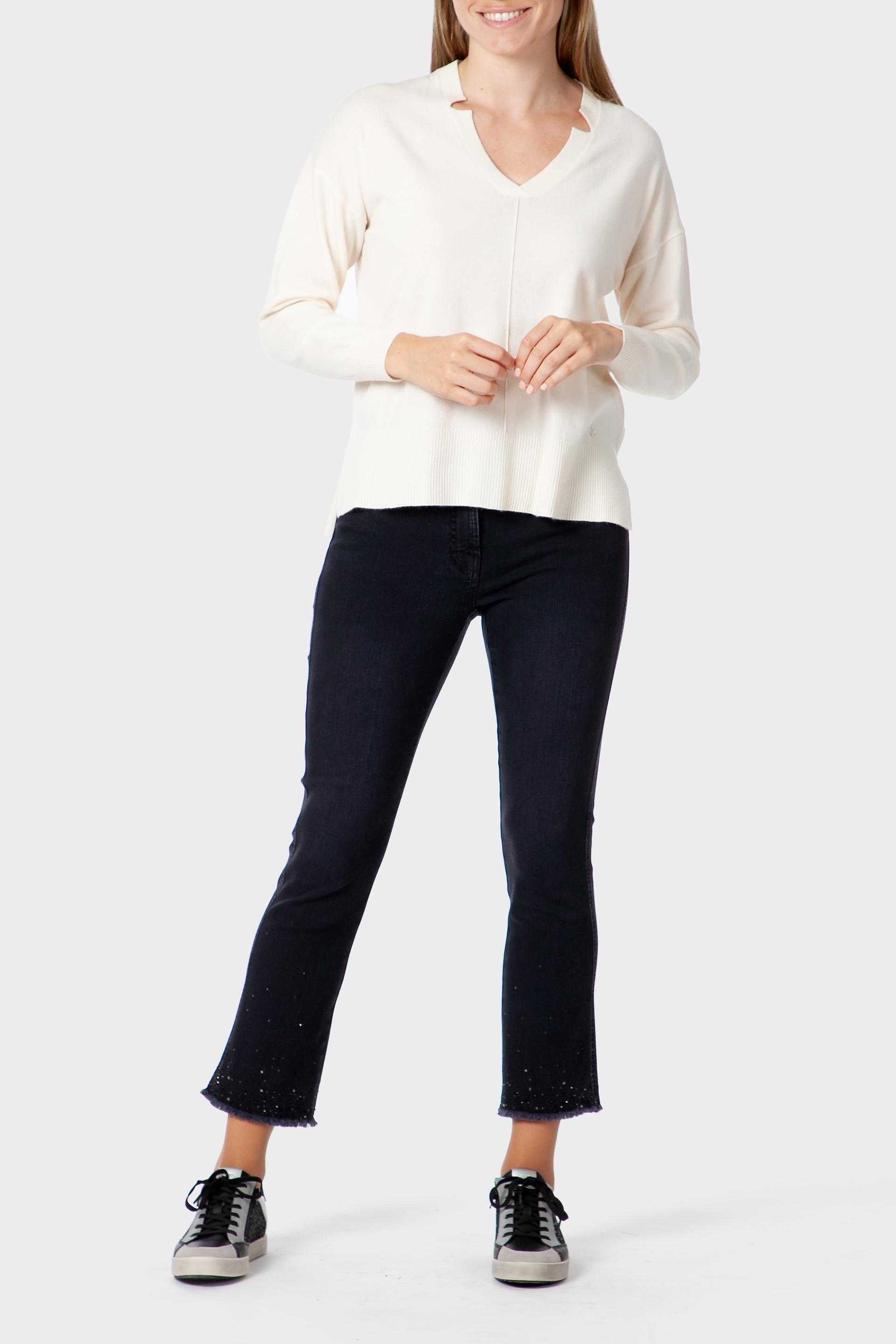 سترة بفتحة رقبة V، بيج, White Off White, large image number 1