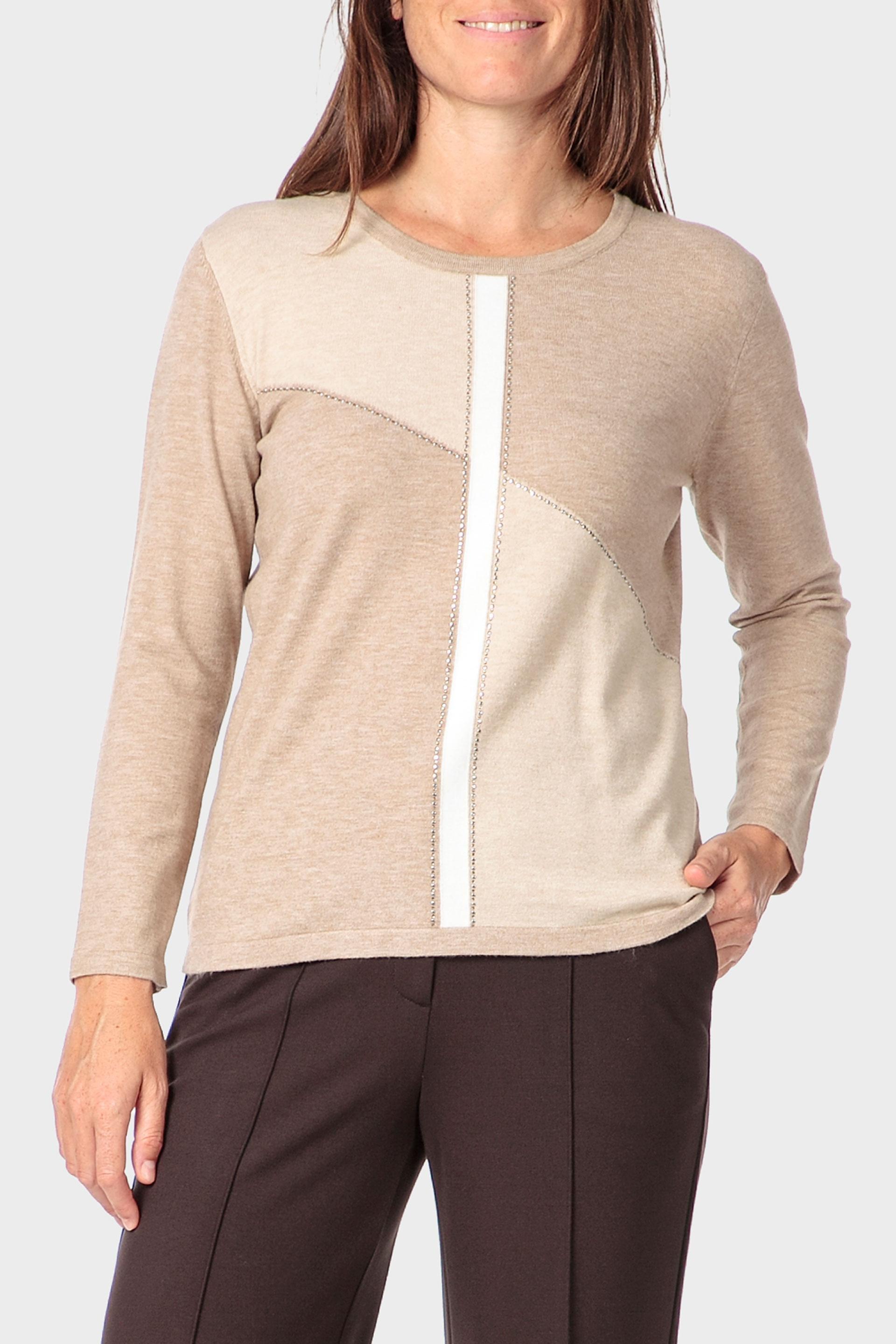 Cream Rhinestone Intarsia Sweater, 3701_126, large image number 0