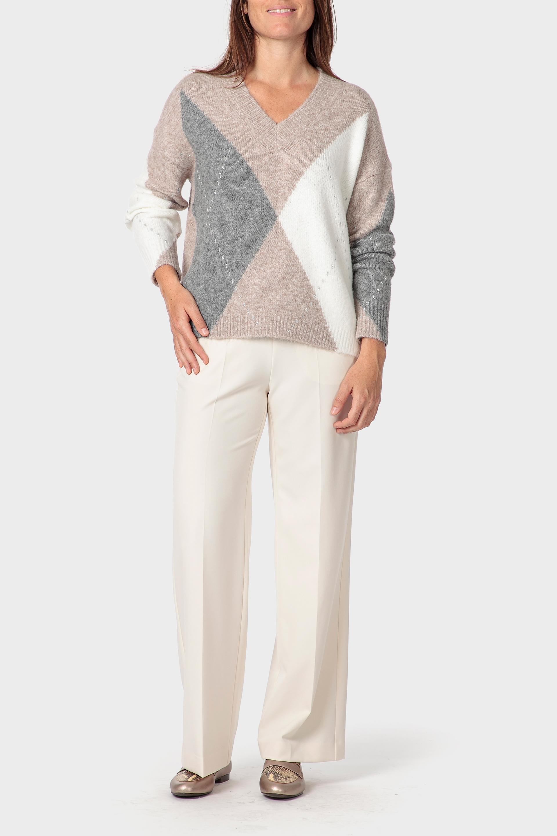 Beige Intarsia Sweater, Beige Melange, large image number 1