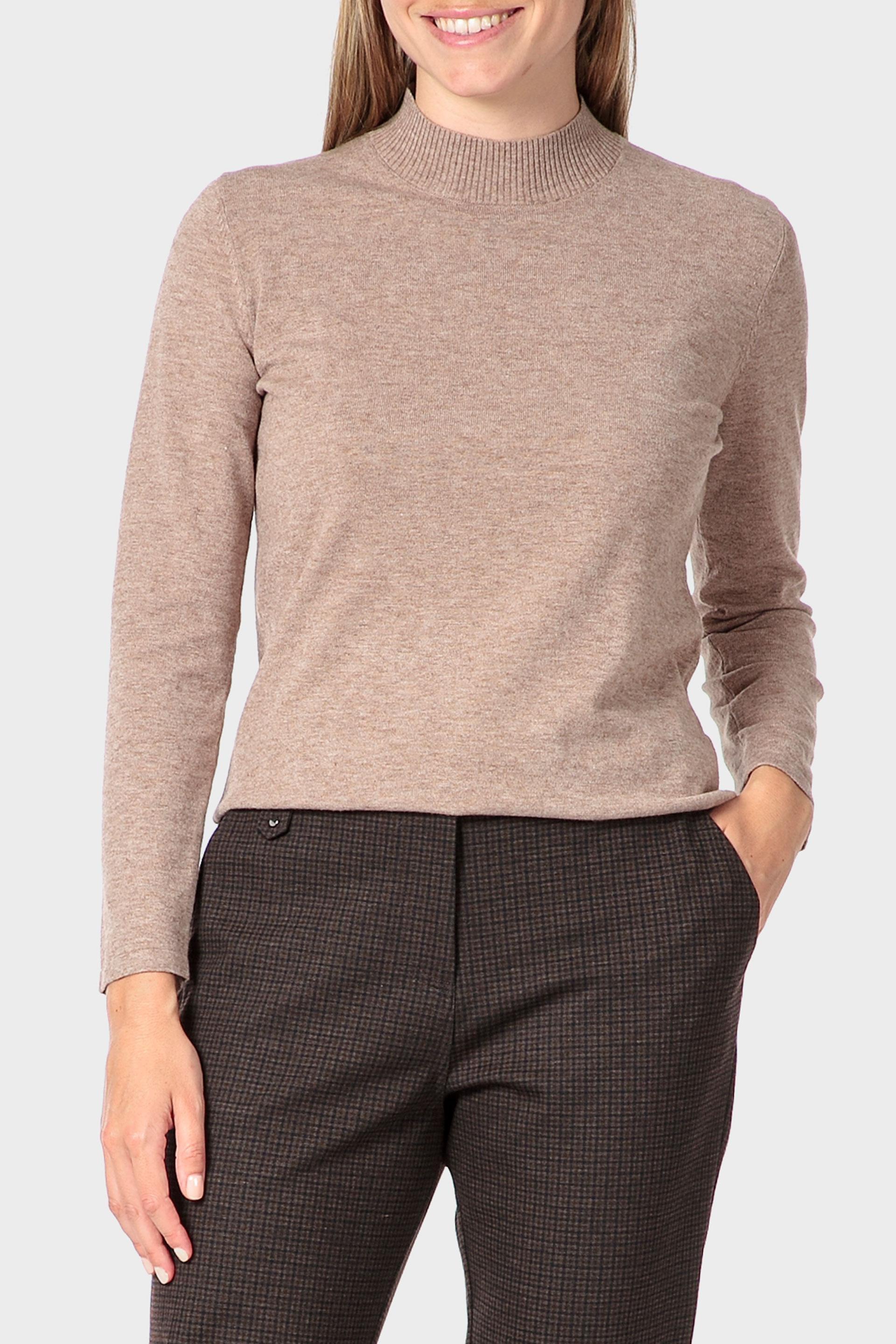 Beige Basic Semi Turtleneck Sweater, Beige Melange, medium