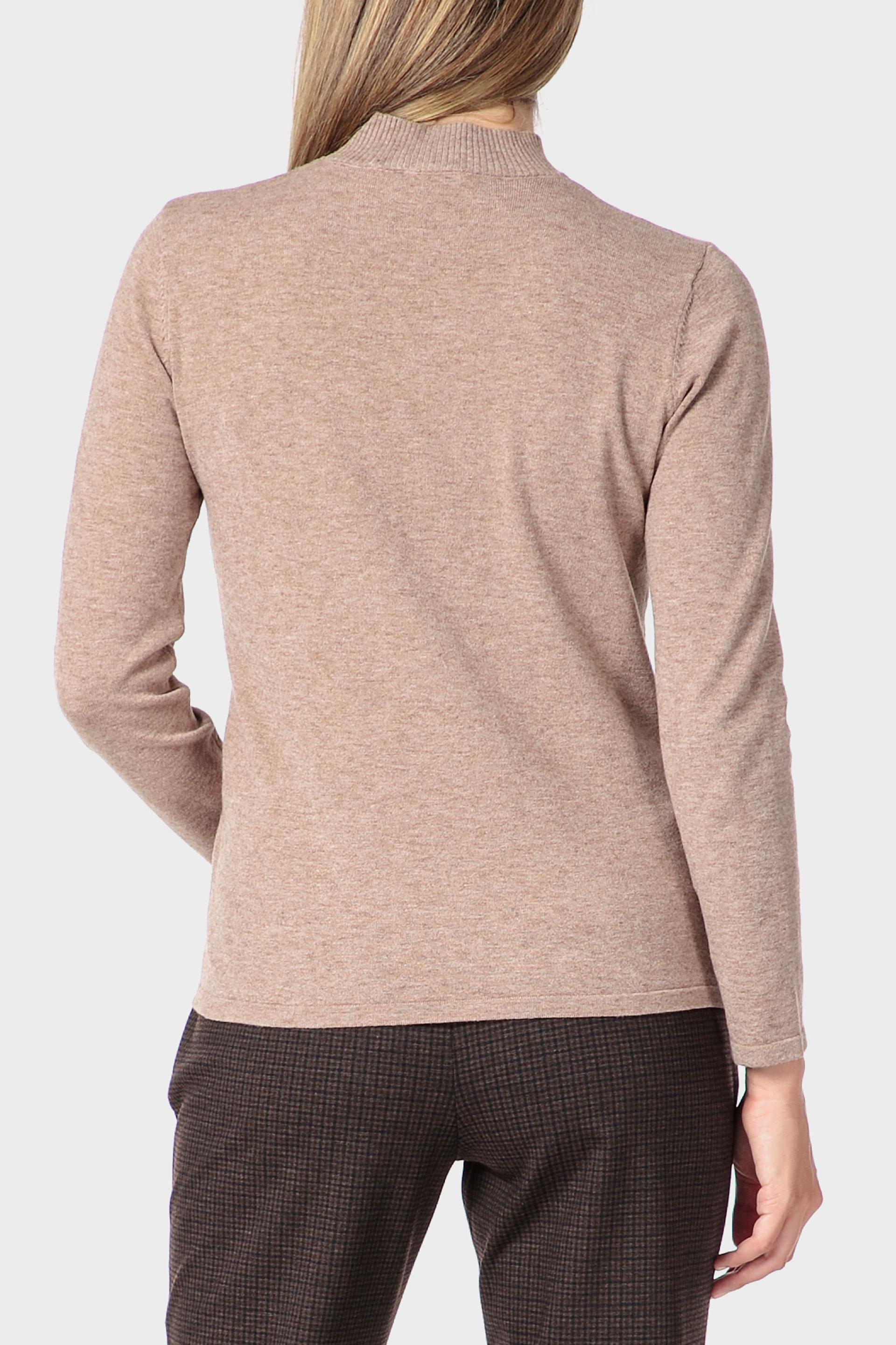 Beige Basic Semi Turtleneck Sweater, Beige Melange, medium