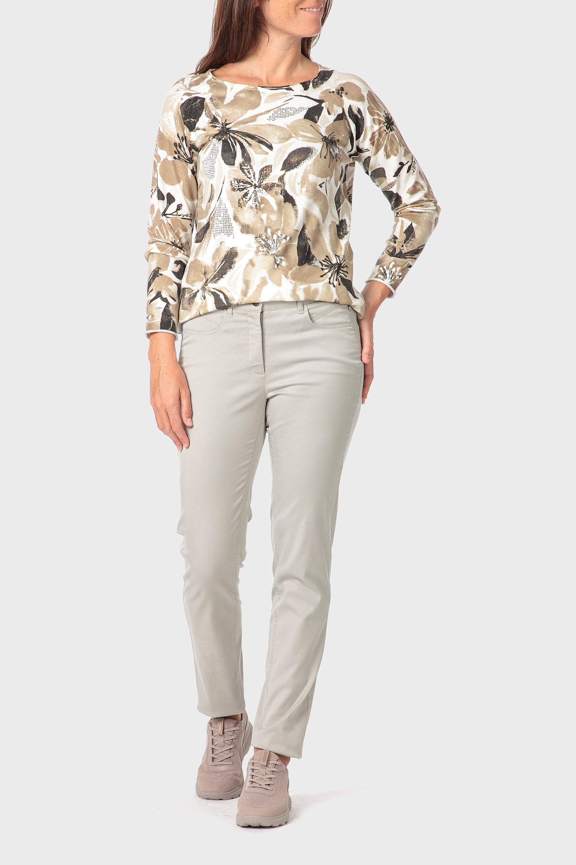 Beige Floral Print Sweater, 3701_126, large image number 1