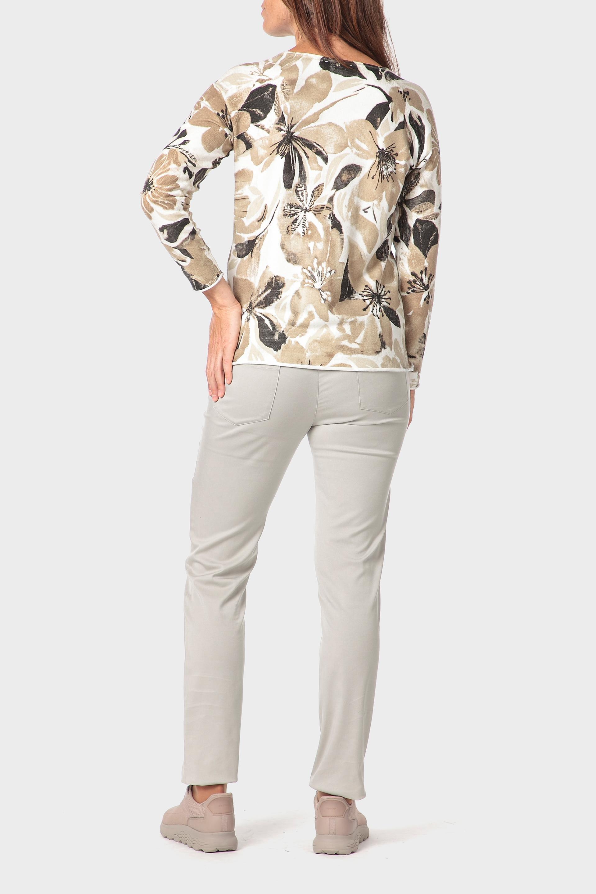 Beige Floral Print Sweater, 3701_126, large image number 3