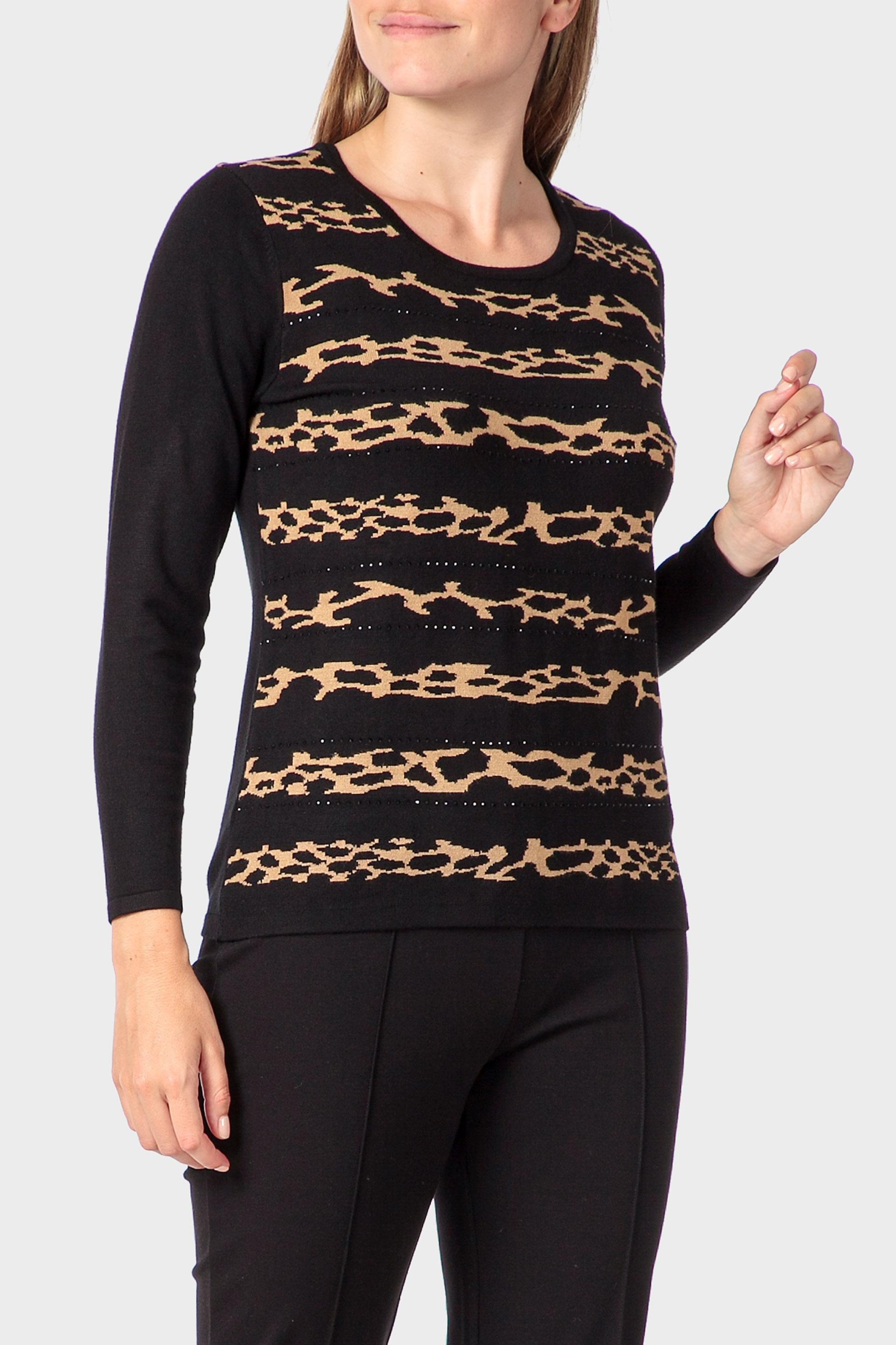 Black Jacquard Sweater, Black, large