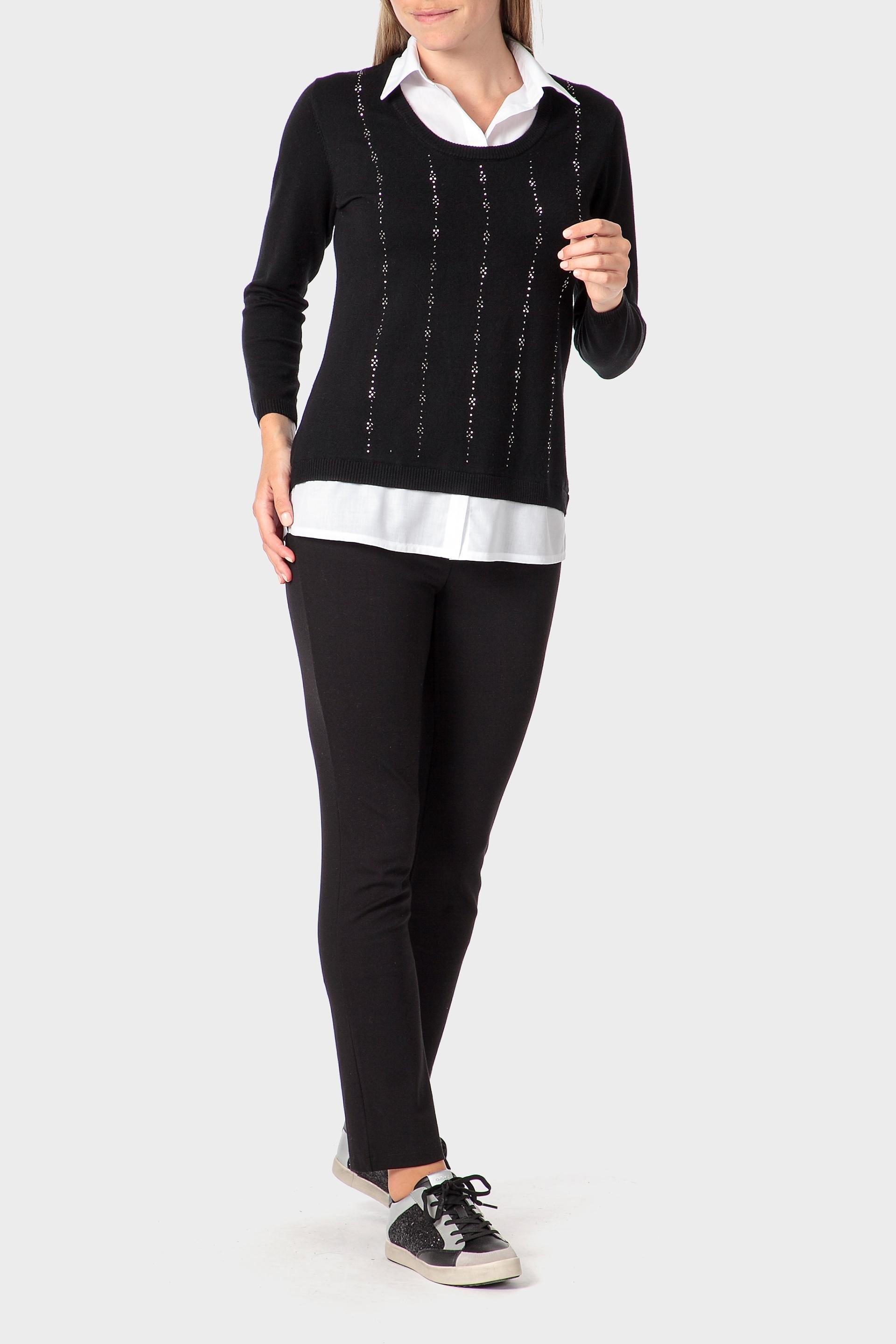 Black Sweater With Faux Shirt, 3701_120, large image number 1