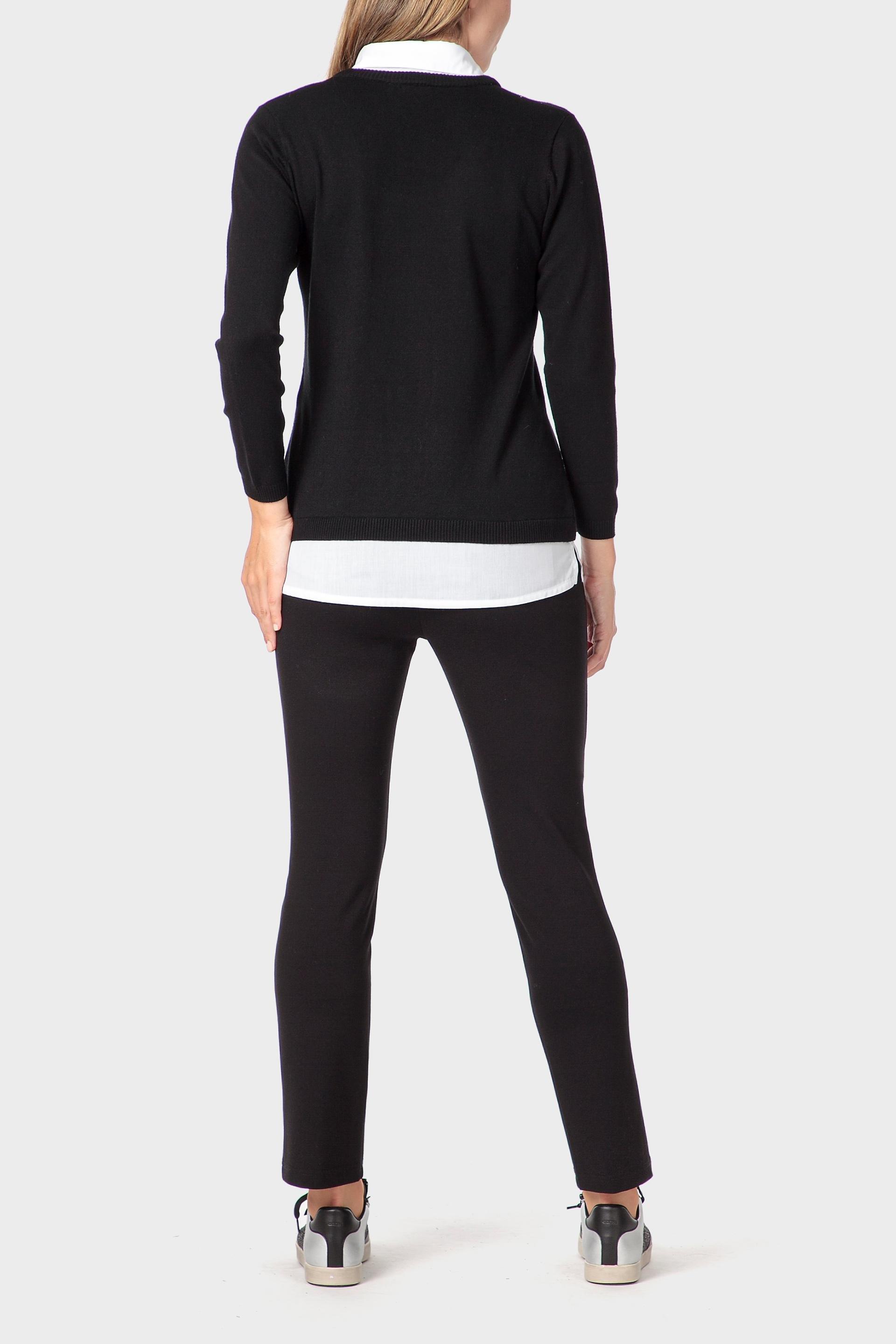 Black Sweater With Faux Shirt, Black, large image number 3