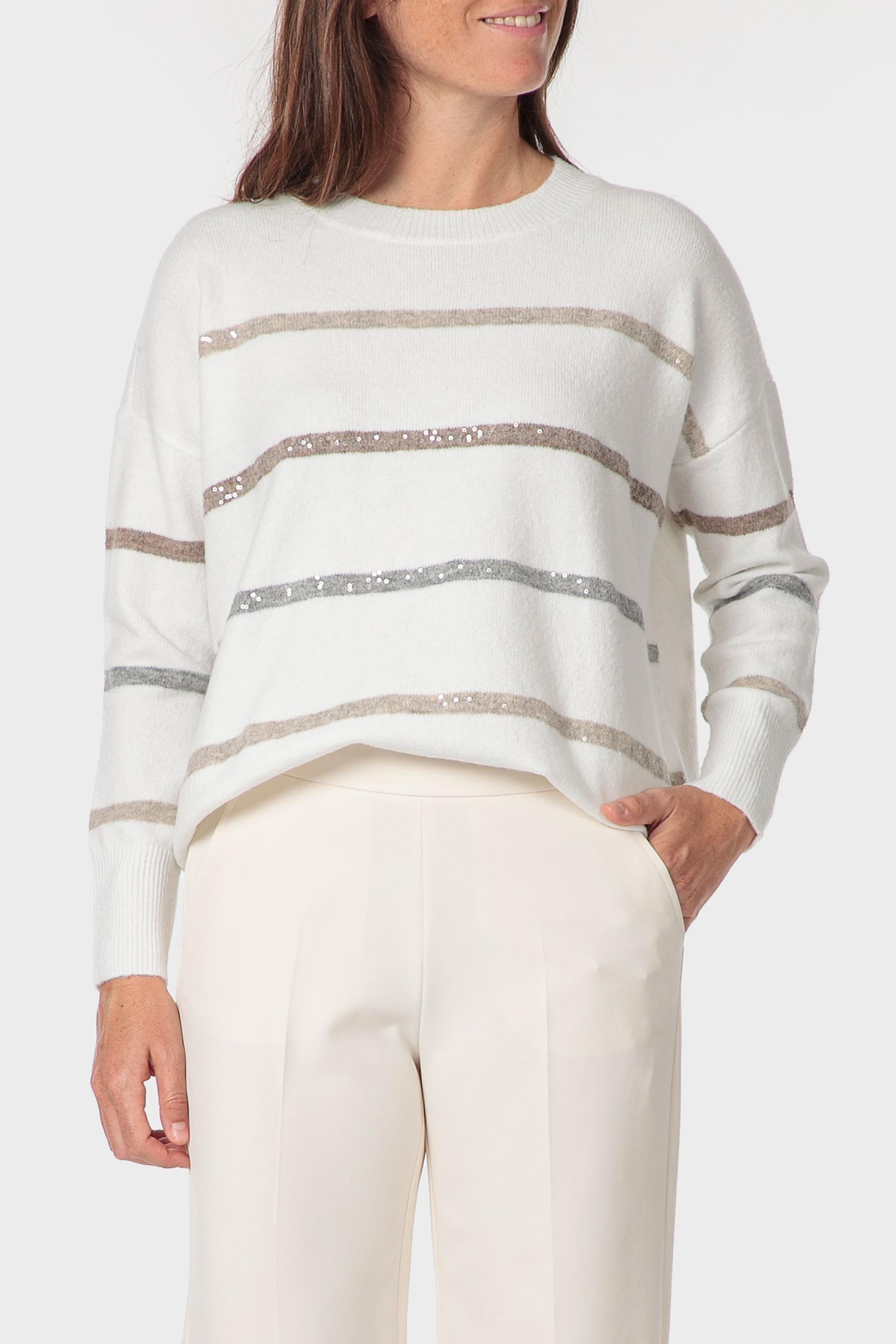 Ecru Sequins Sweater, White Off White, large image number 0
