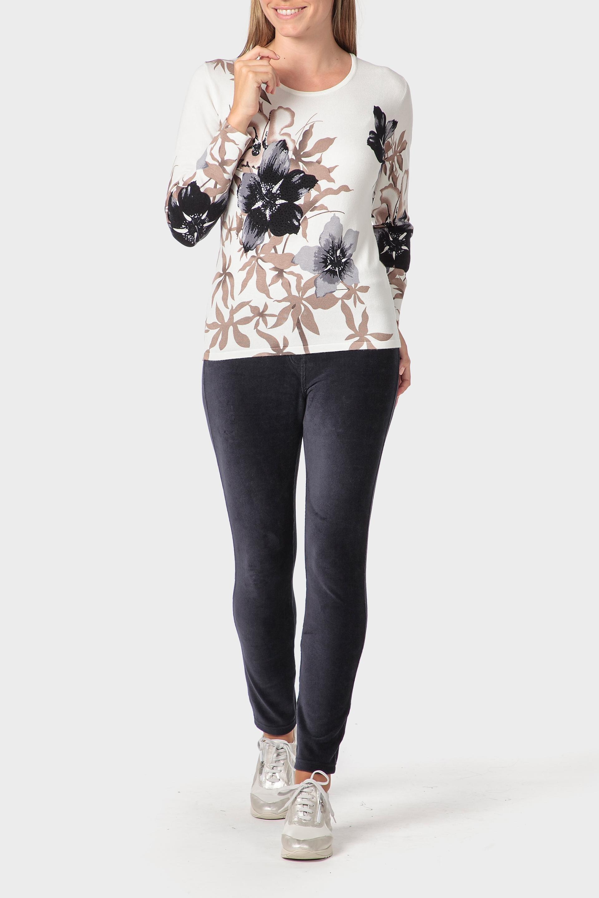 Cream Rhinestone Print Sweater, 3701_148, large image number 1