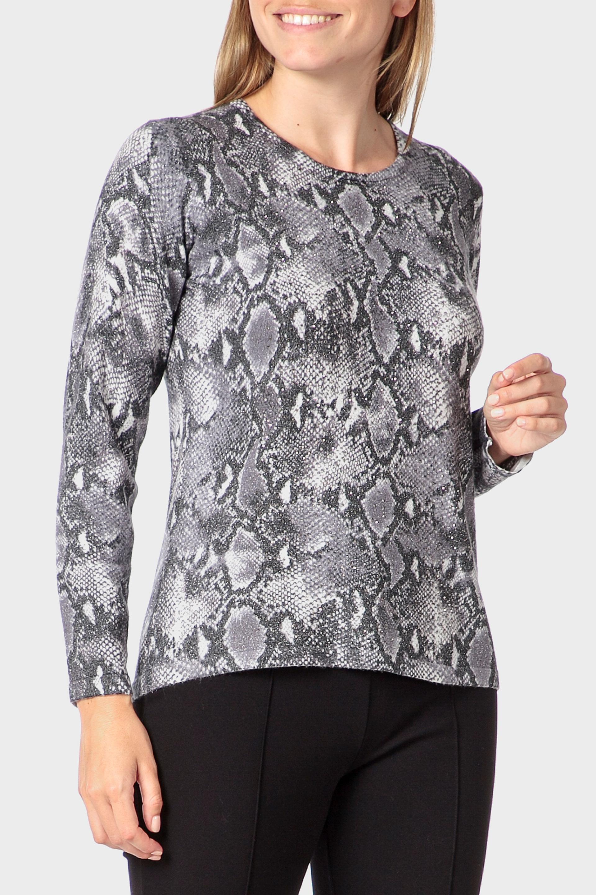 Grey Animal Print Sweater, Grey, large image number 0