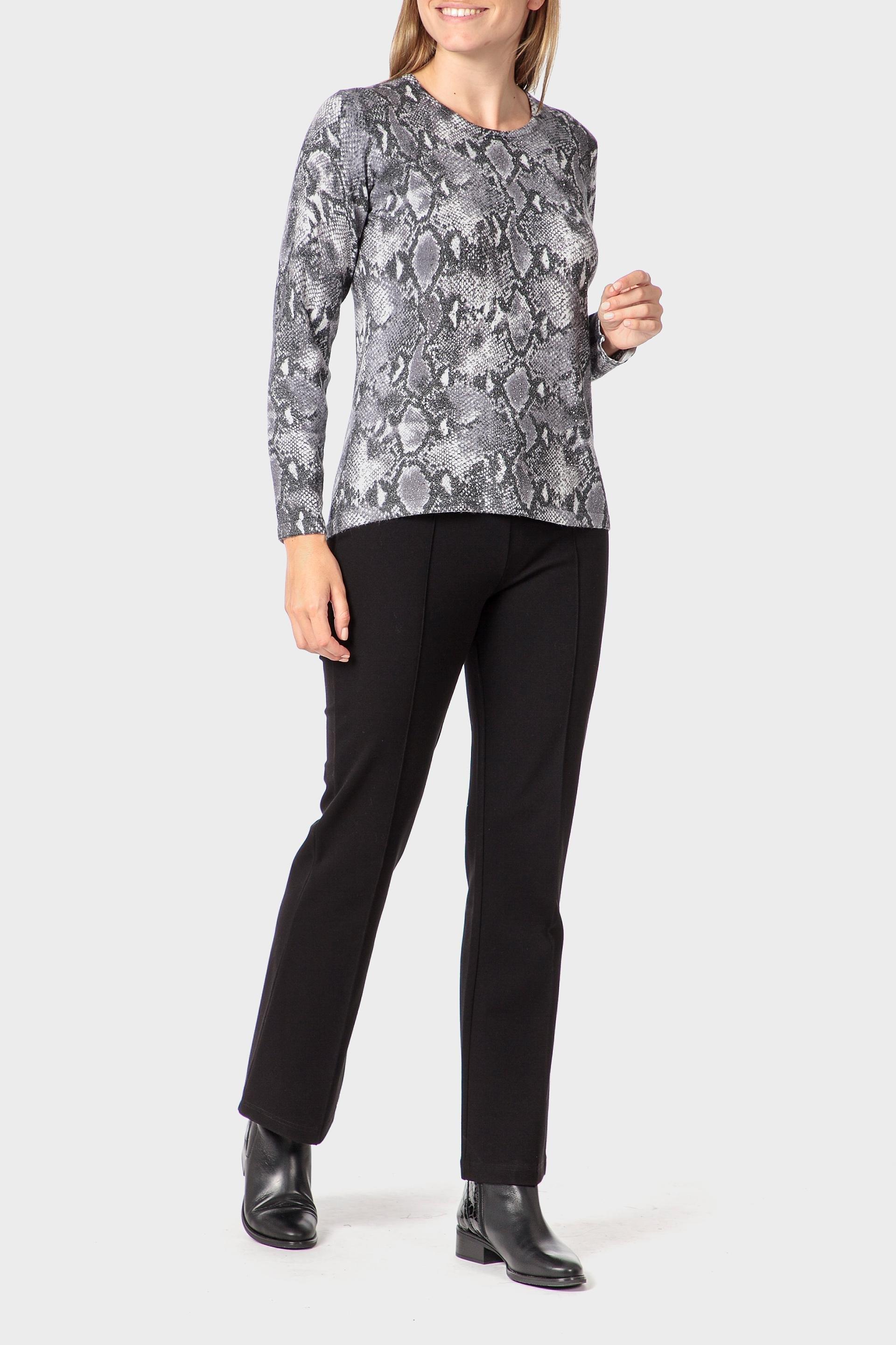 Grey Animal Print Sweater, Grey, large image number 1