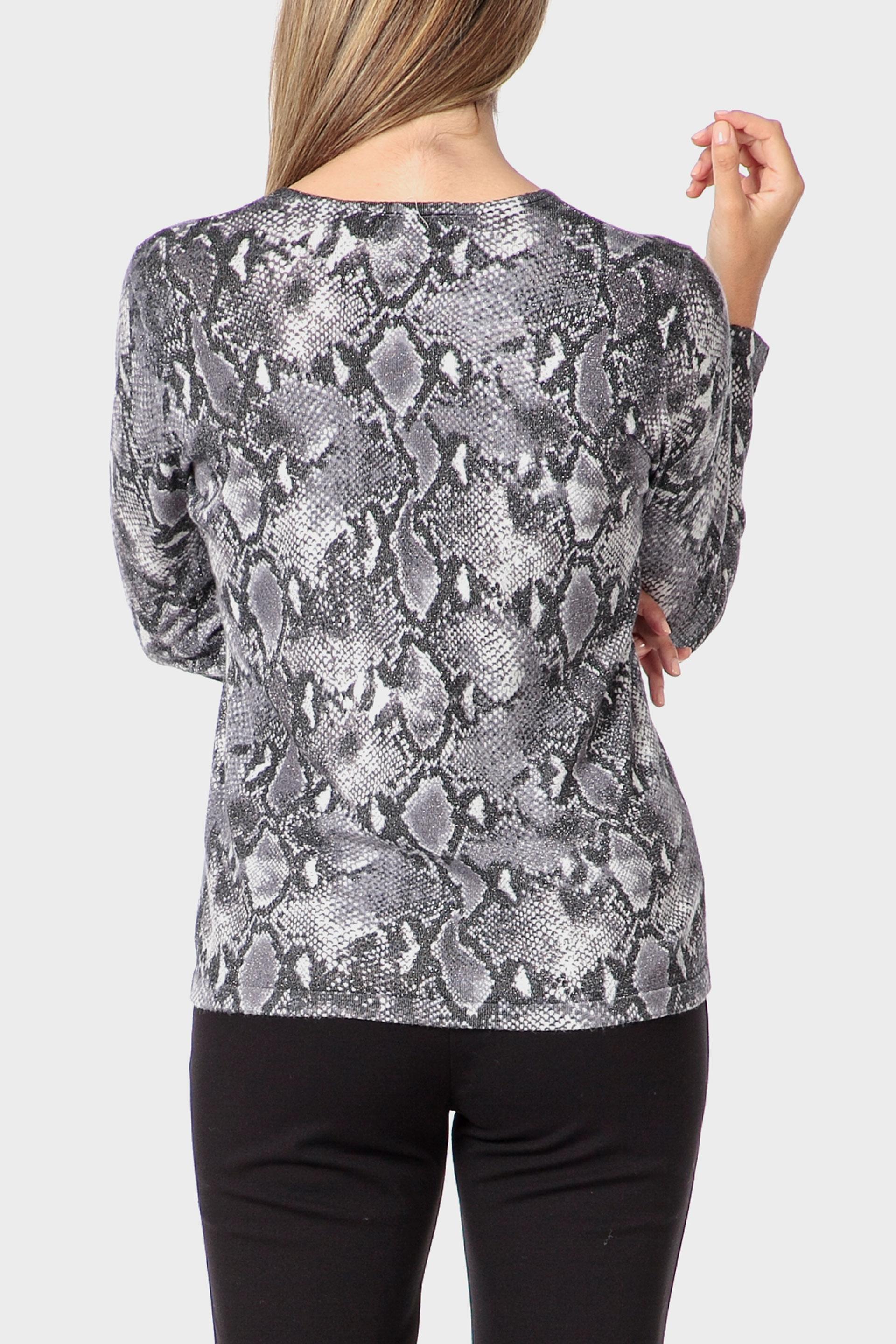 Grey Animal Print Sweater, Grey, large image number 2