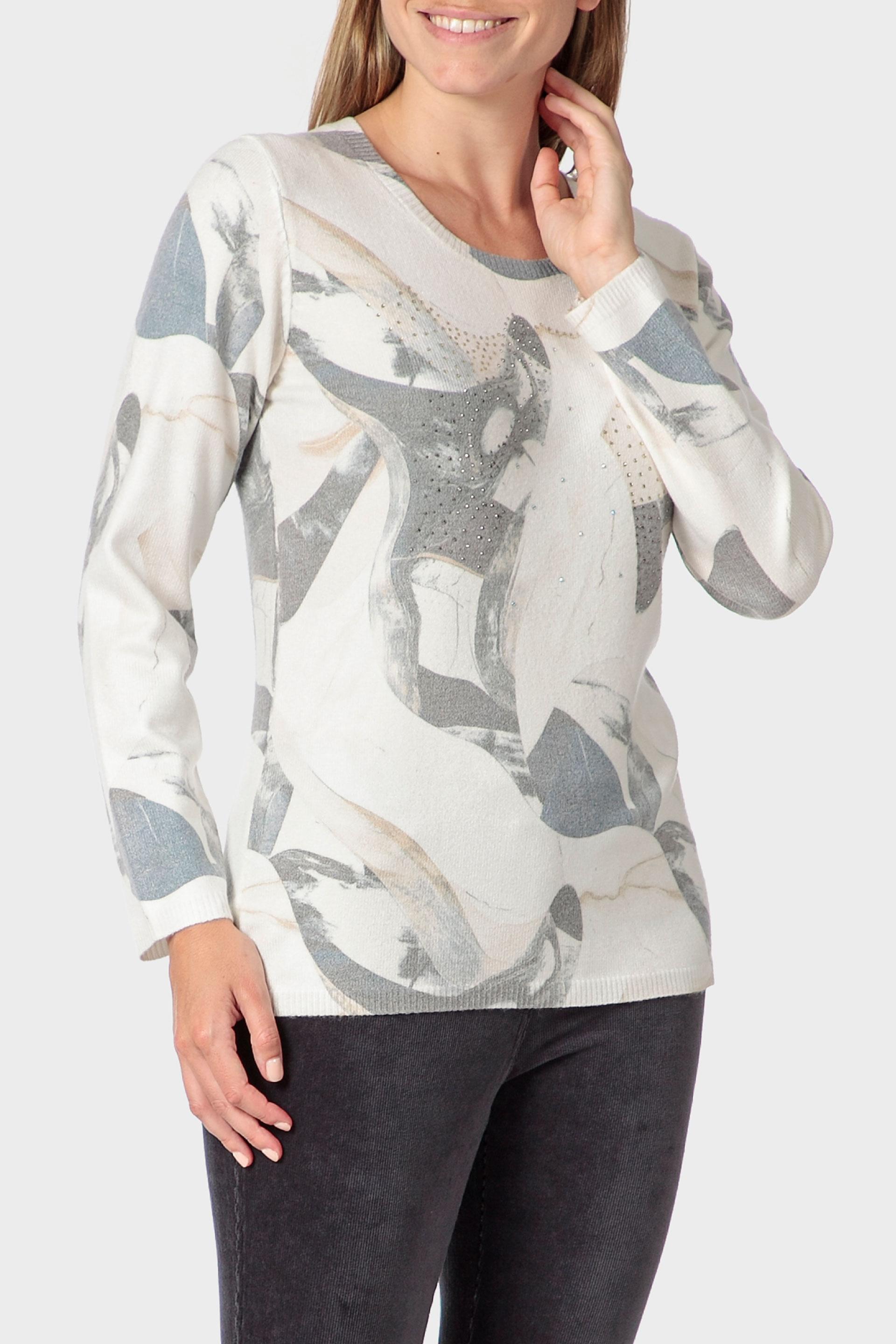 Cream Rhinestone Print Sweater, 3701_121, medium