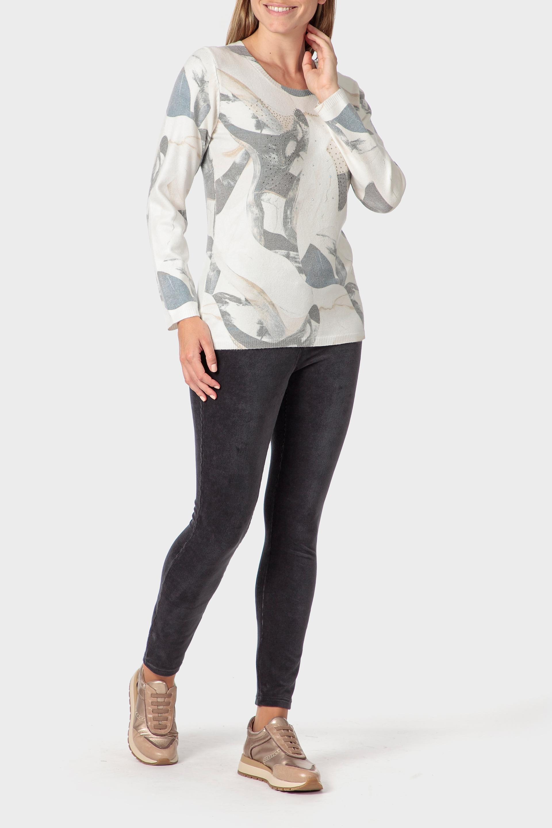 Cream Rhinestone Print Sweater, 3701_121, medium