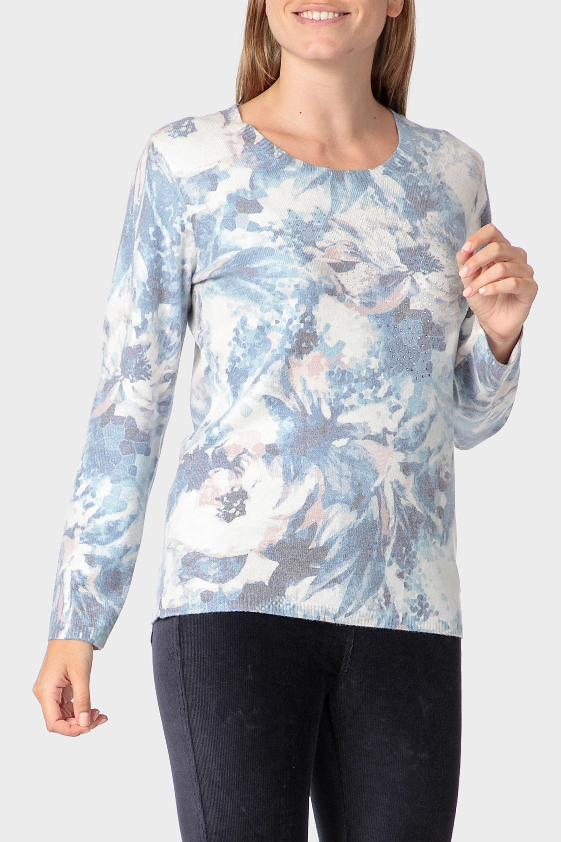 Blue Rhinestone Print Sweater, 3701_125, large image number 0