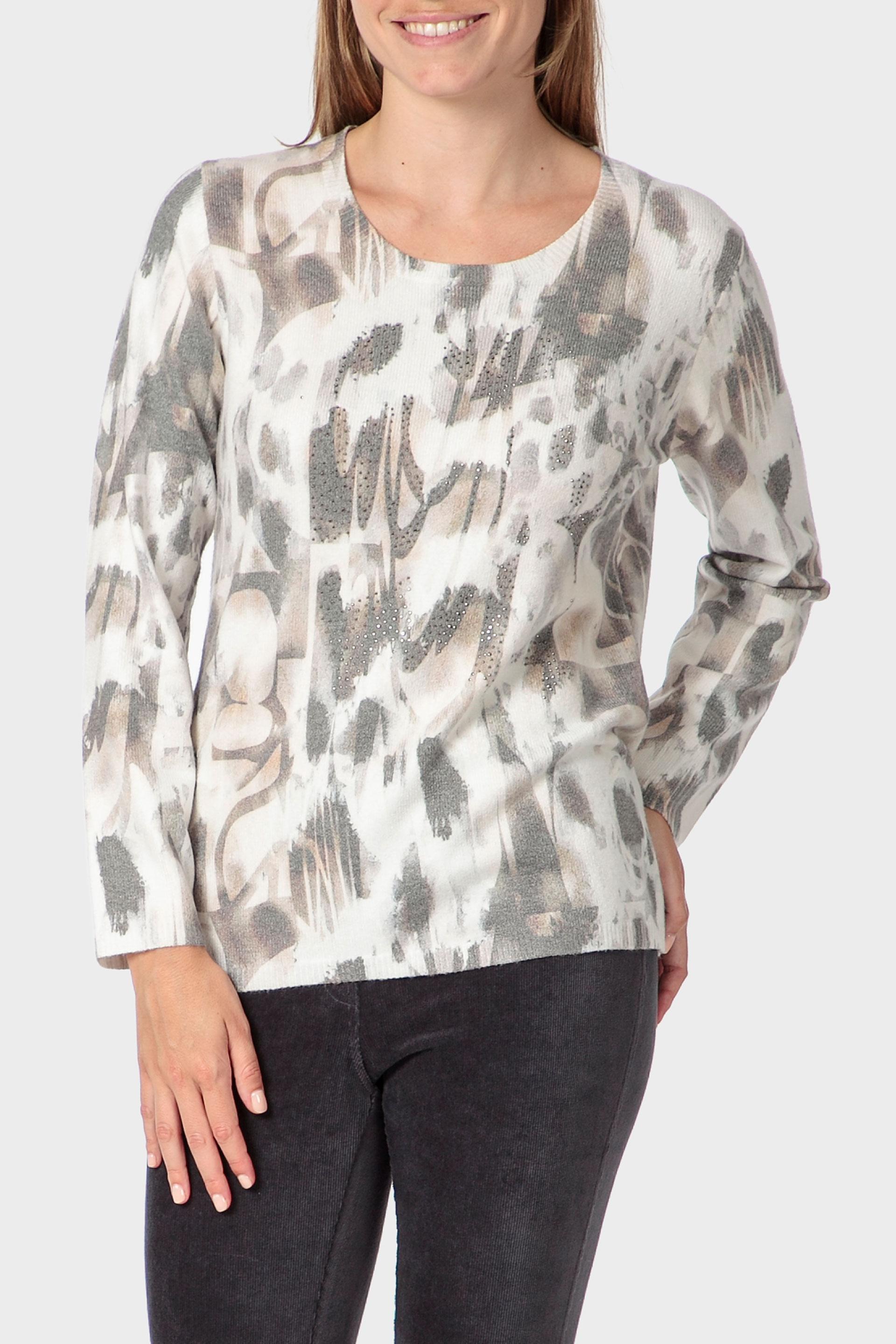 سترة بأحجار الراين وطبعة، رمادي, Beige Toasted, medium