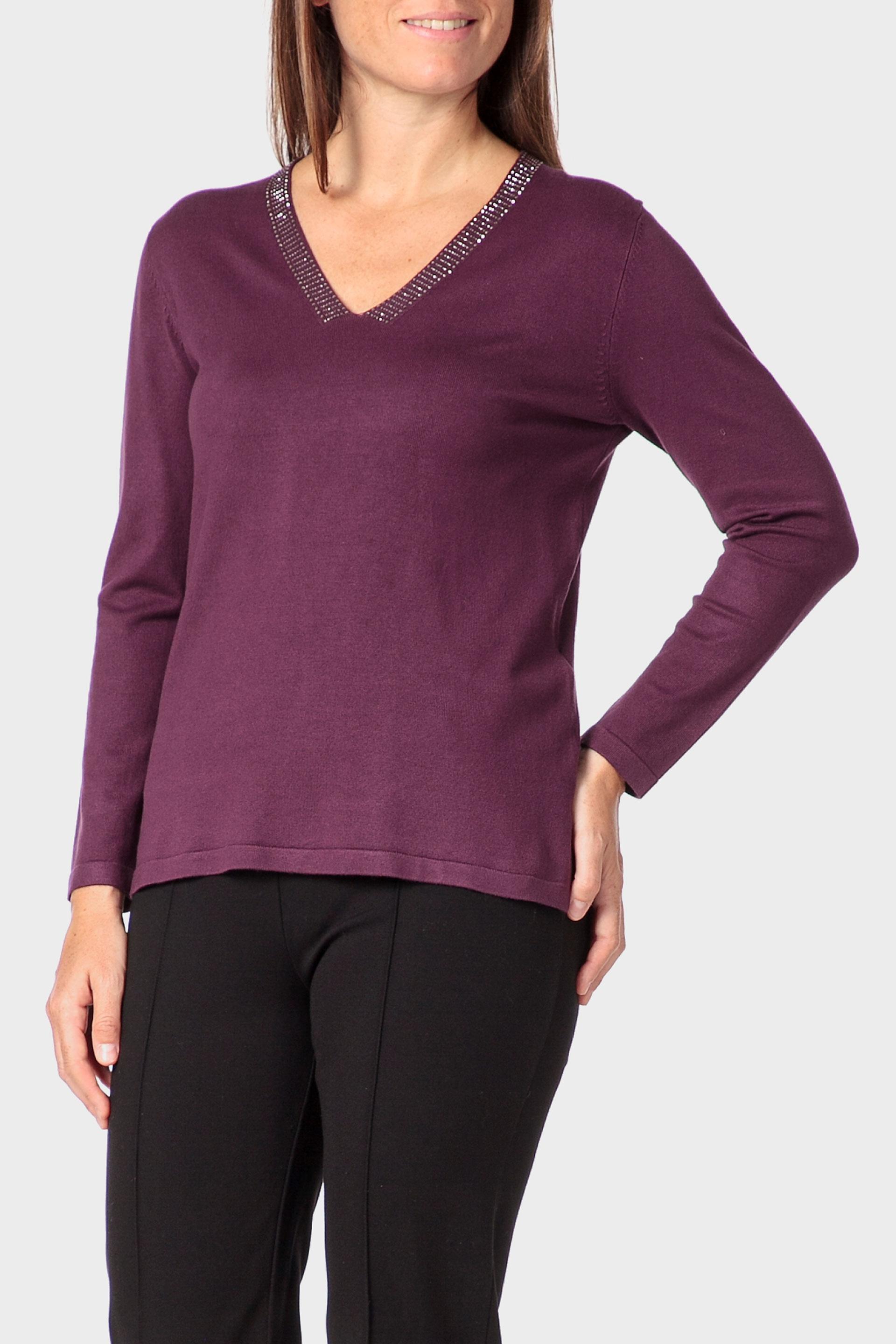 Purple Rhinestone Sweater, Purple Auvergine, medium