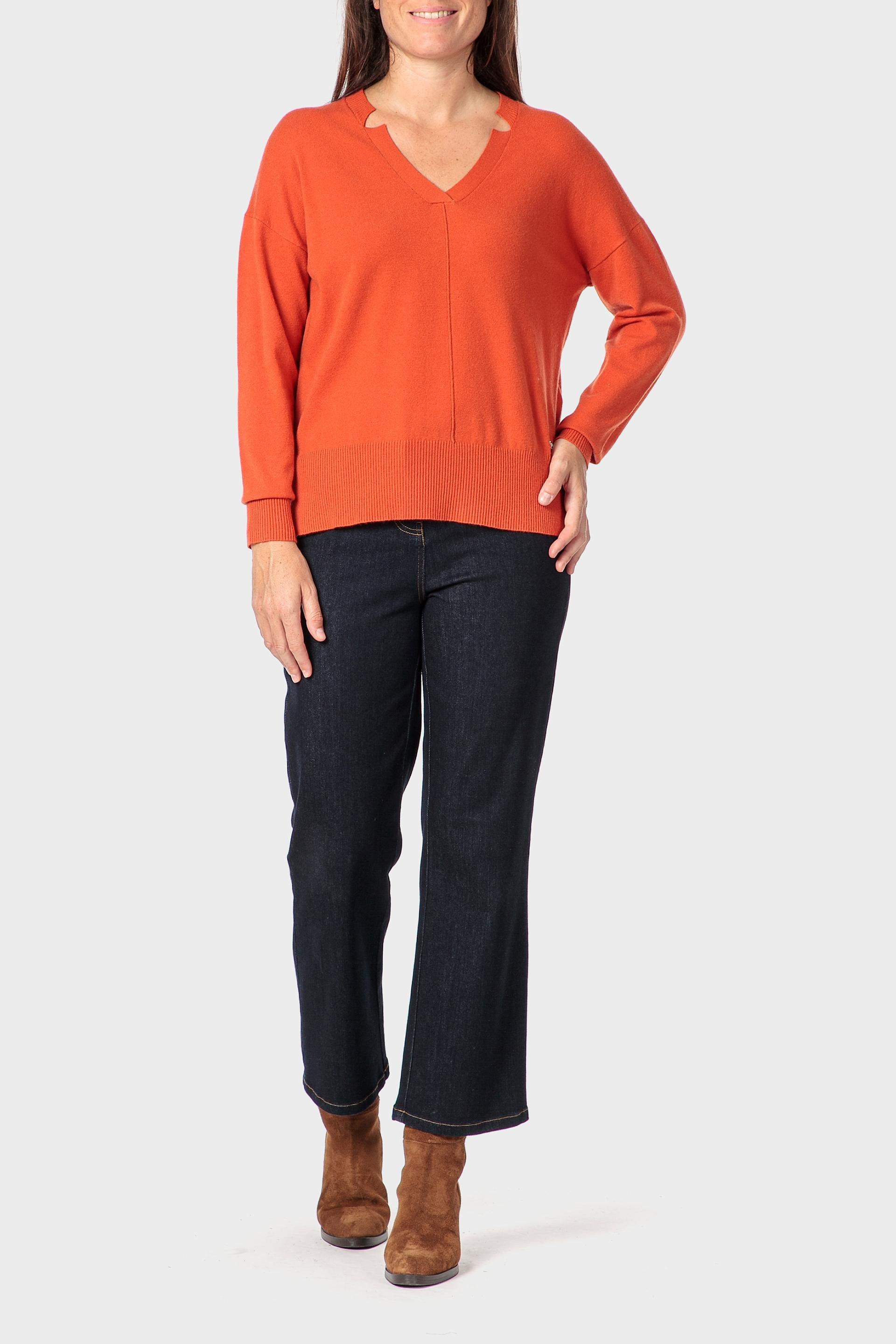 Orange V-Neck Sweater, Orange Dark, medium