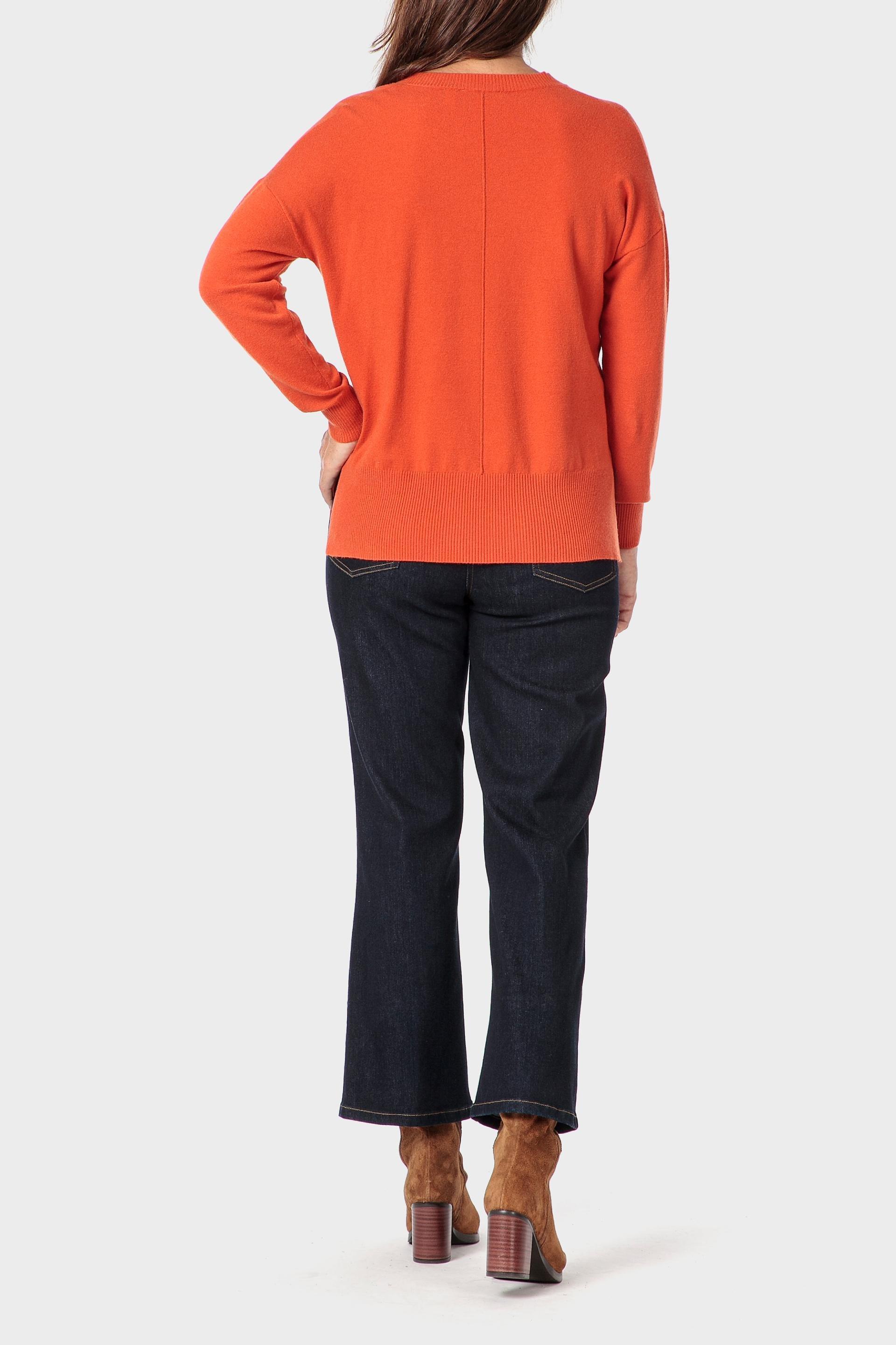 Orange V-Neck Sweater, 3701_142, large image number 3