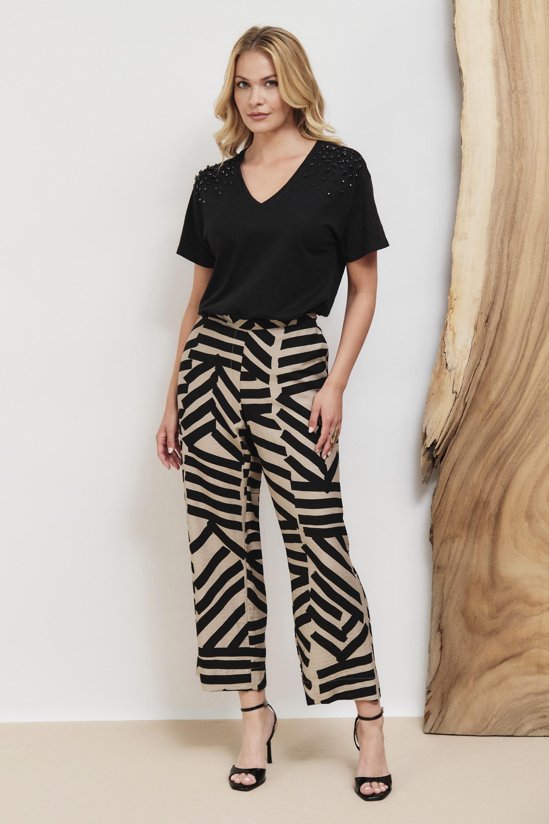 Beige Printed Trousers, , large image number 0