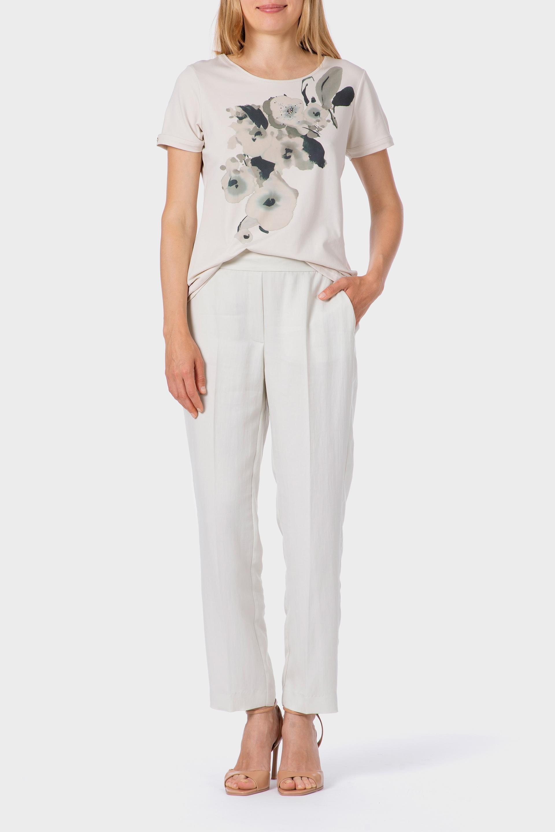 Beige Elastic Waist Trousers, Beige Stone, large image number 1