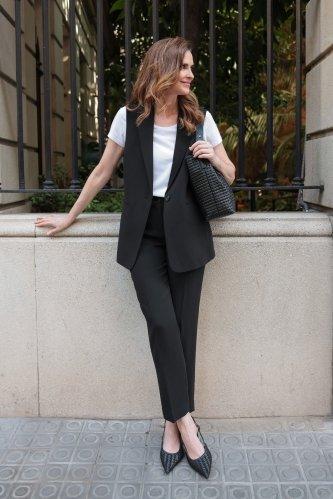 Black Crepe Trousers With Elastic Waist, 3701_120, medium