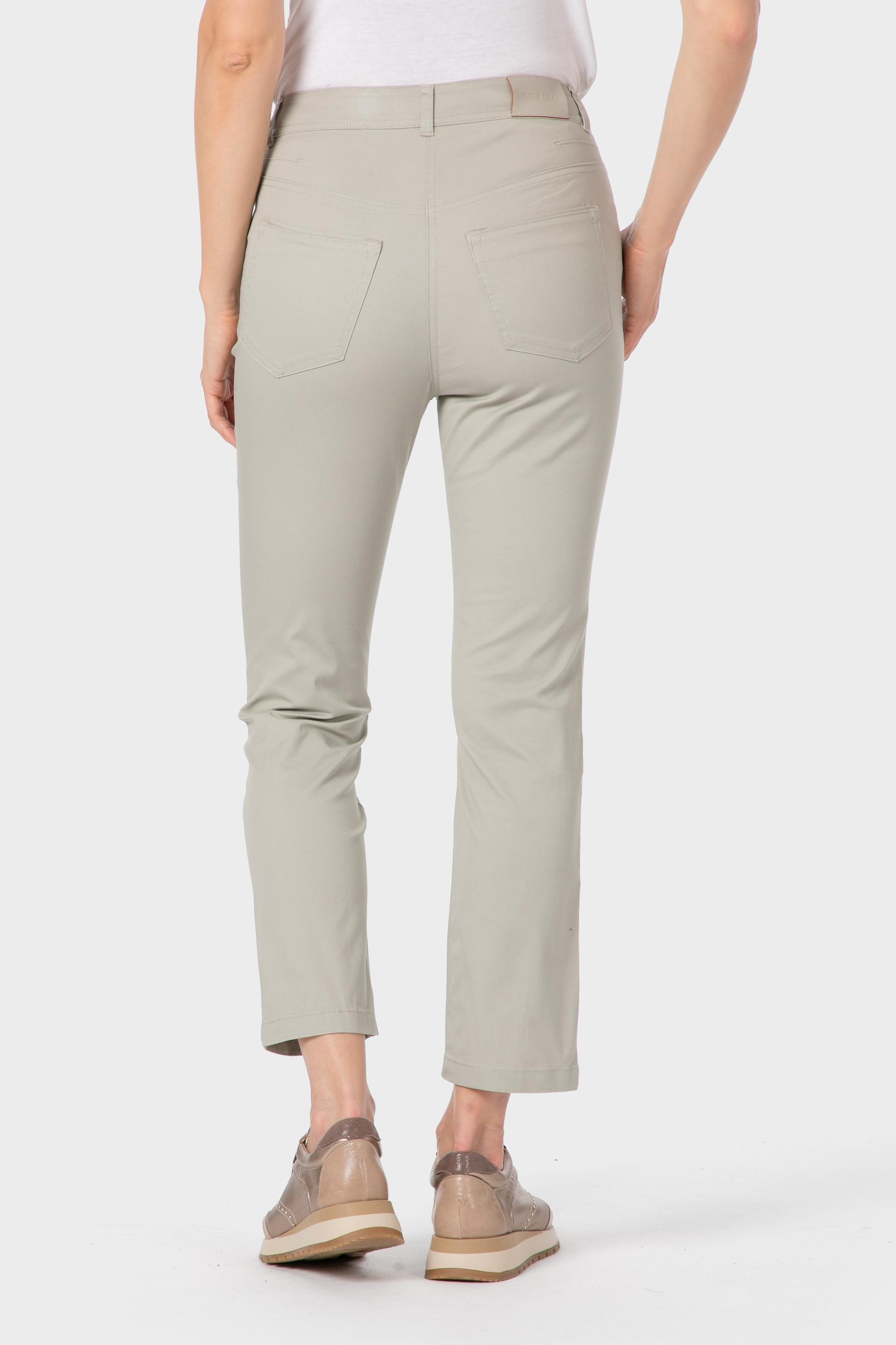 Cream Cotton Capri Trousers, Green Agata, large image number 3