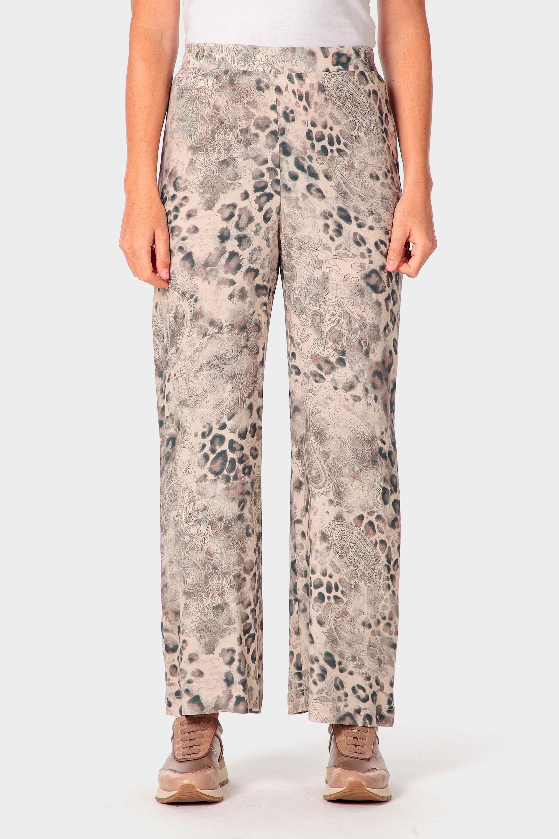 Beige Animal Print Trousers, Beige, medium